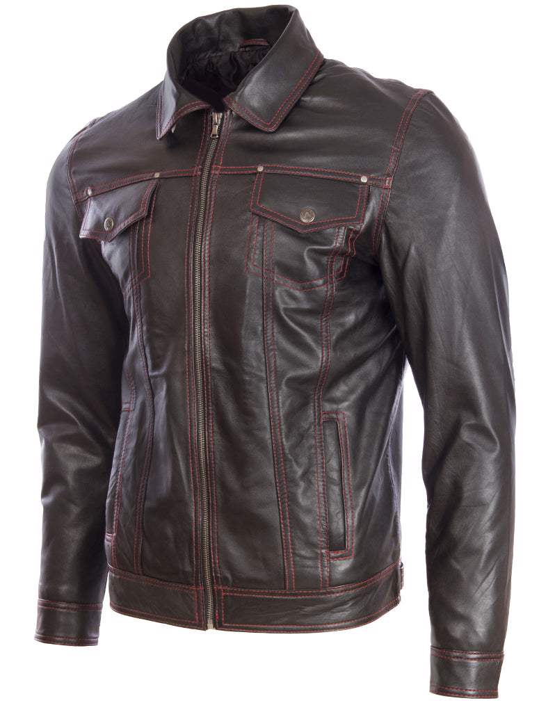 High Quality Original Leather Jacket With Buttons And Zip On It  