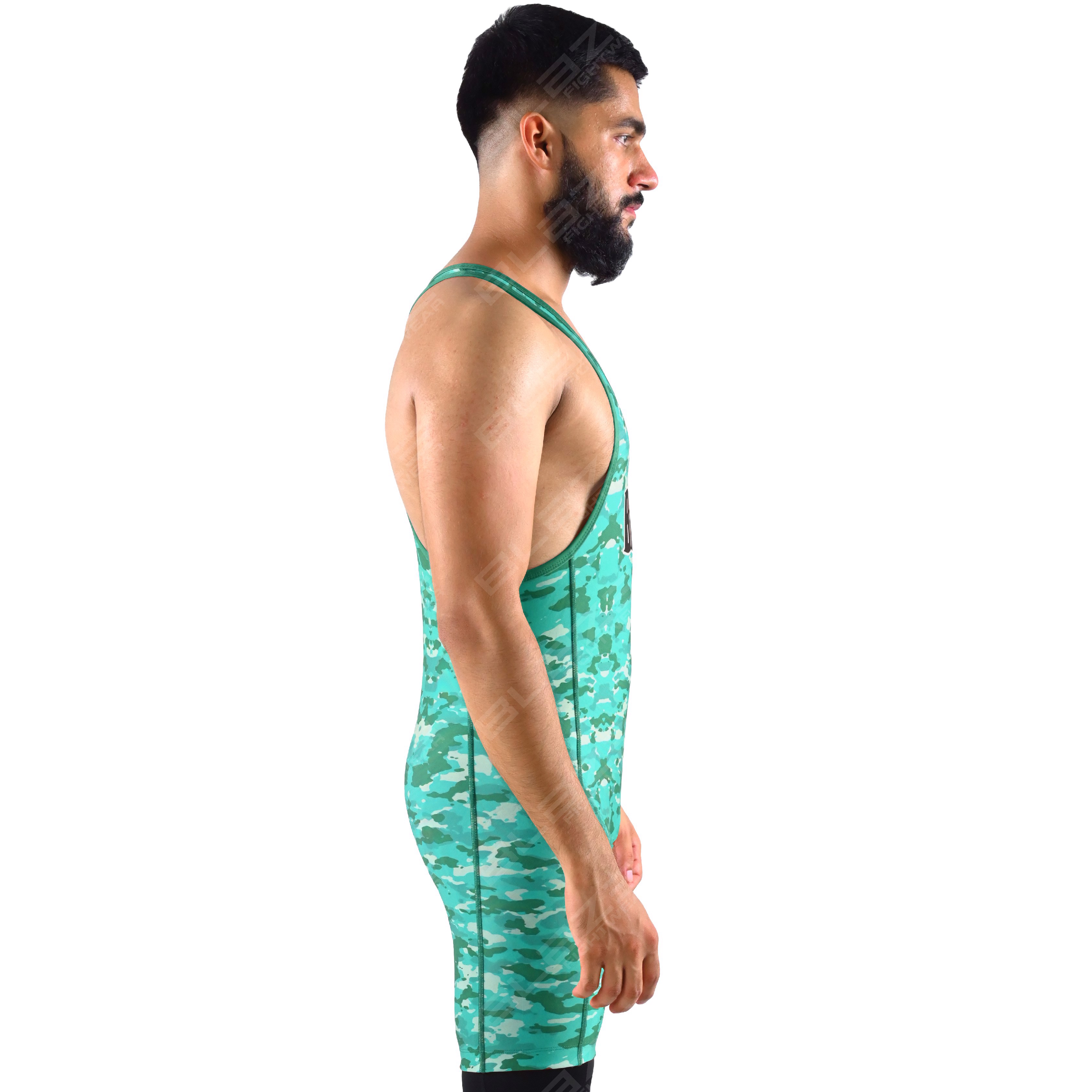 Custom OEM men's high-flex powerlifting singlet, one-piece gym wear with a knitted fabric pattern - view 3