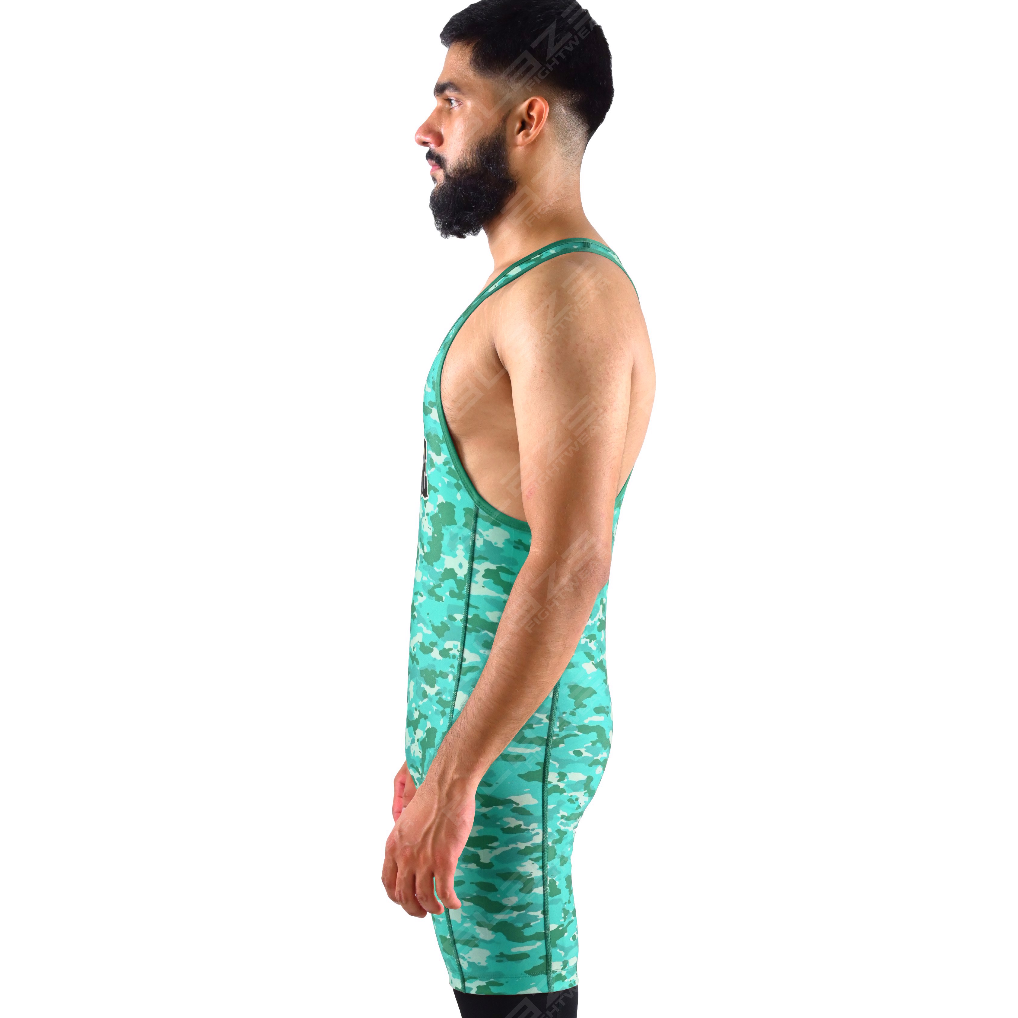 Custom OEM men's high-flex powerlifting singlet, one-piece gym wear with a knitted fabric pattern - view 4