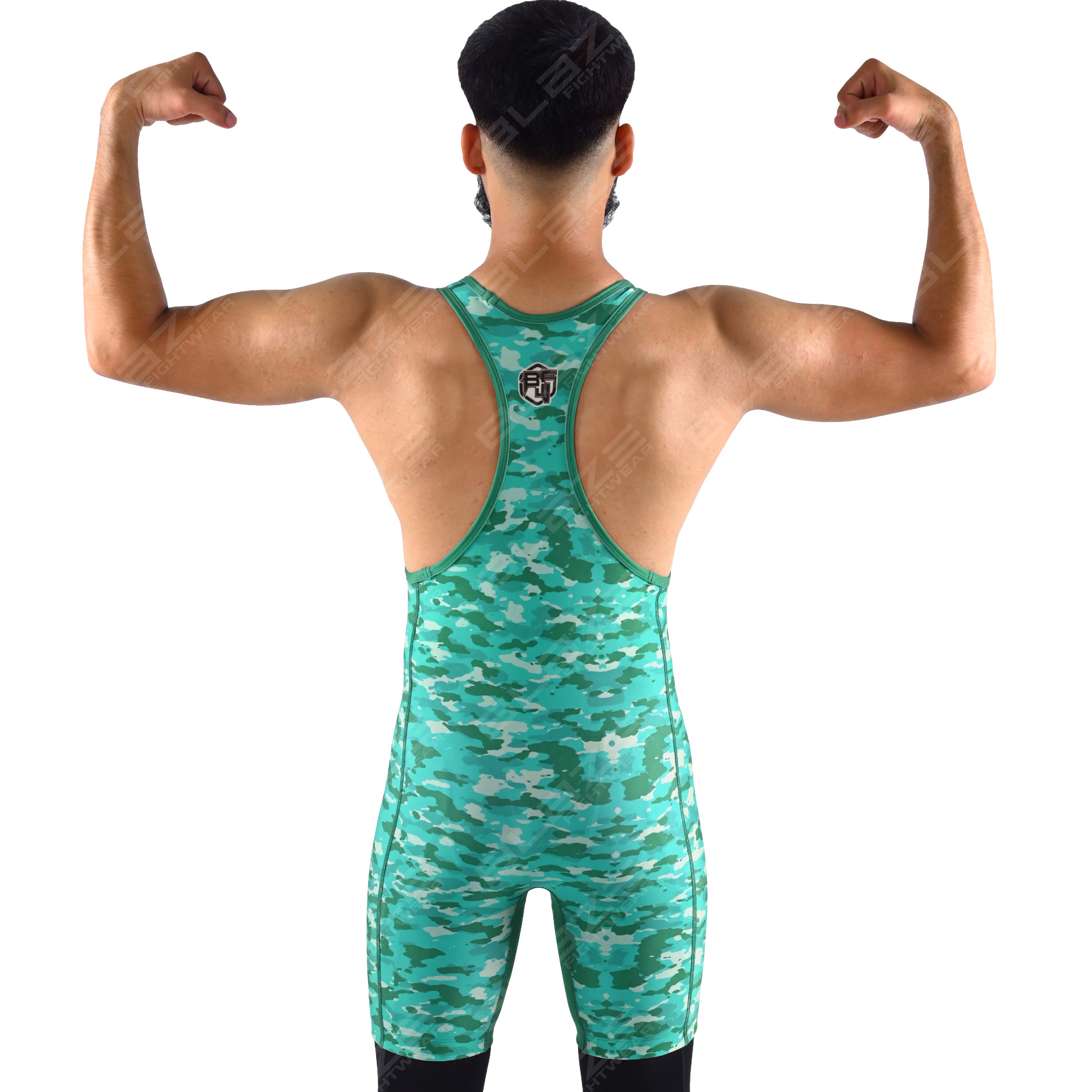 Custom OEM men's high-flex powerlifting singlet, one-piece gym wear with a knitted fabric pattern - view 5
