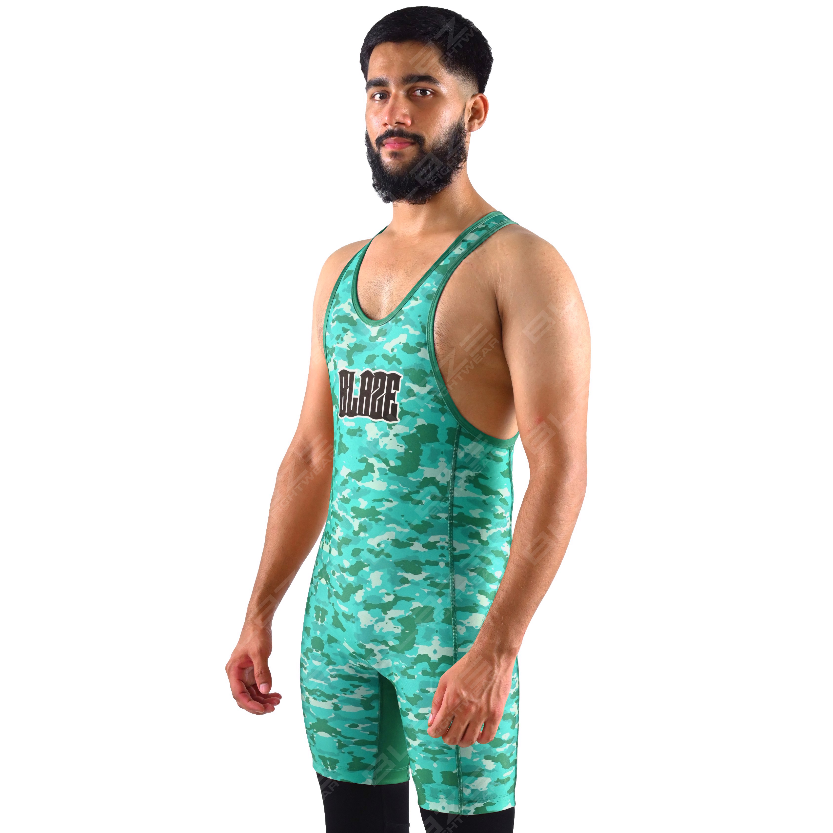 Custom OEM men's high-flex powerlifting singlet, one-piece gym wear with a knitted fabric pattern - view 7
