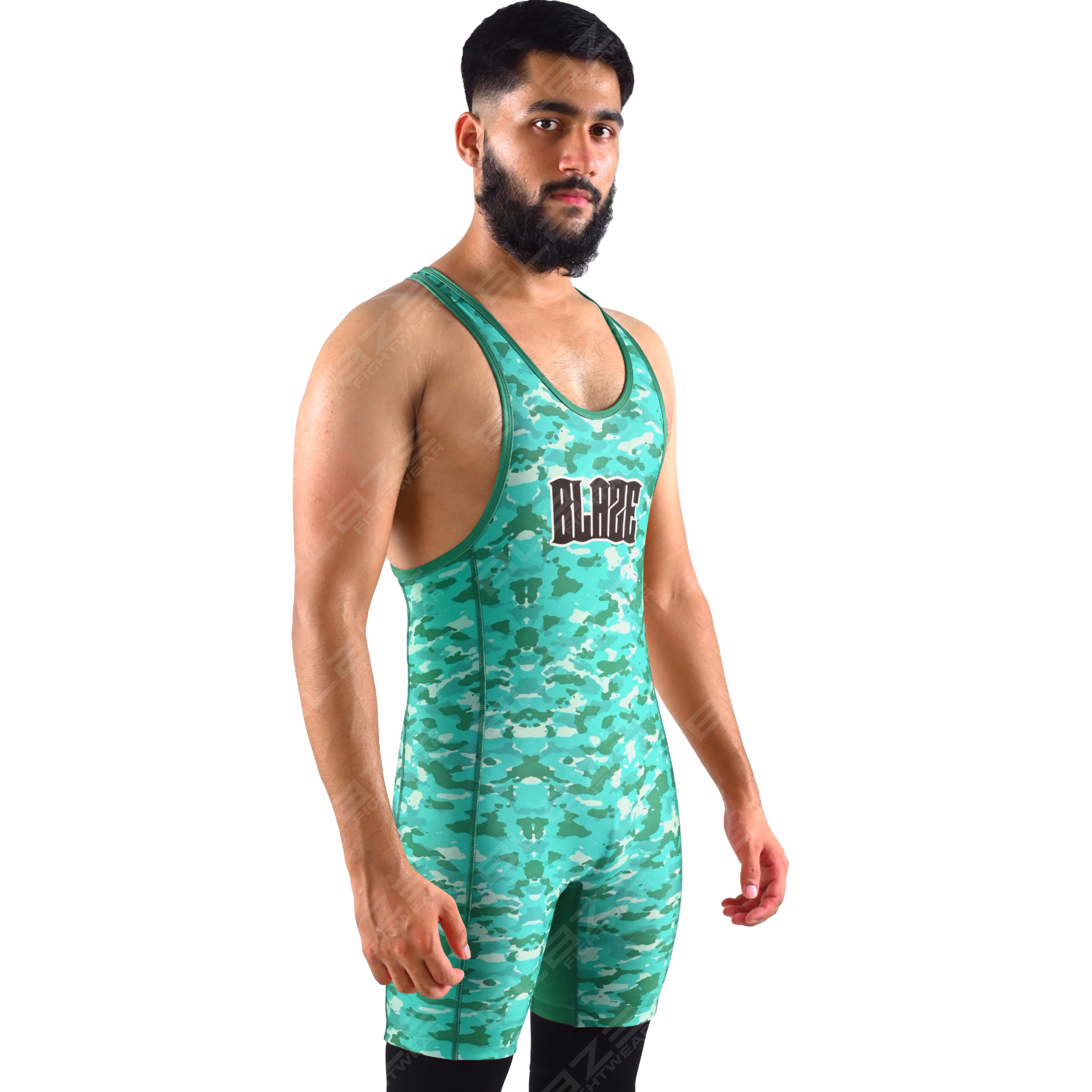Custom OEM men's high-flex powerlifting singlet, one-piece gym wear with a knitted fabric pattern - view 8