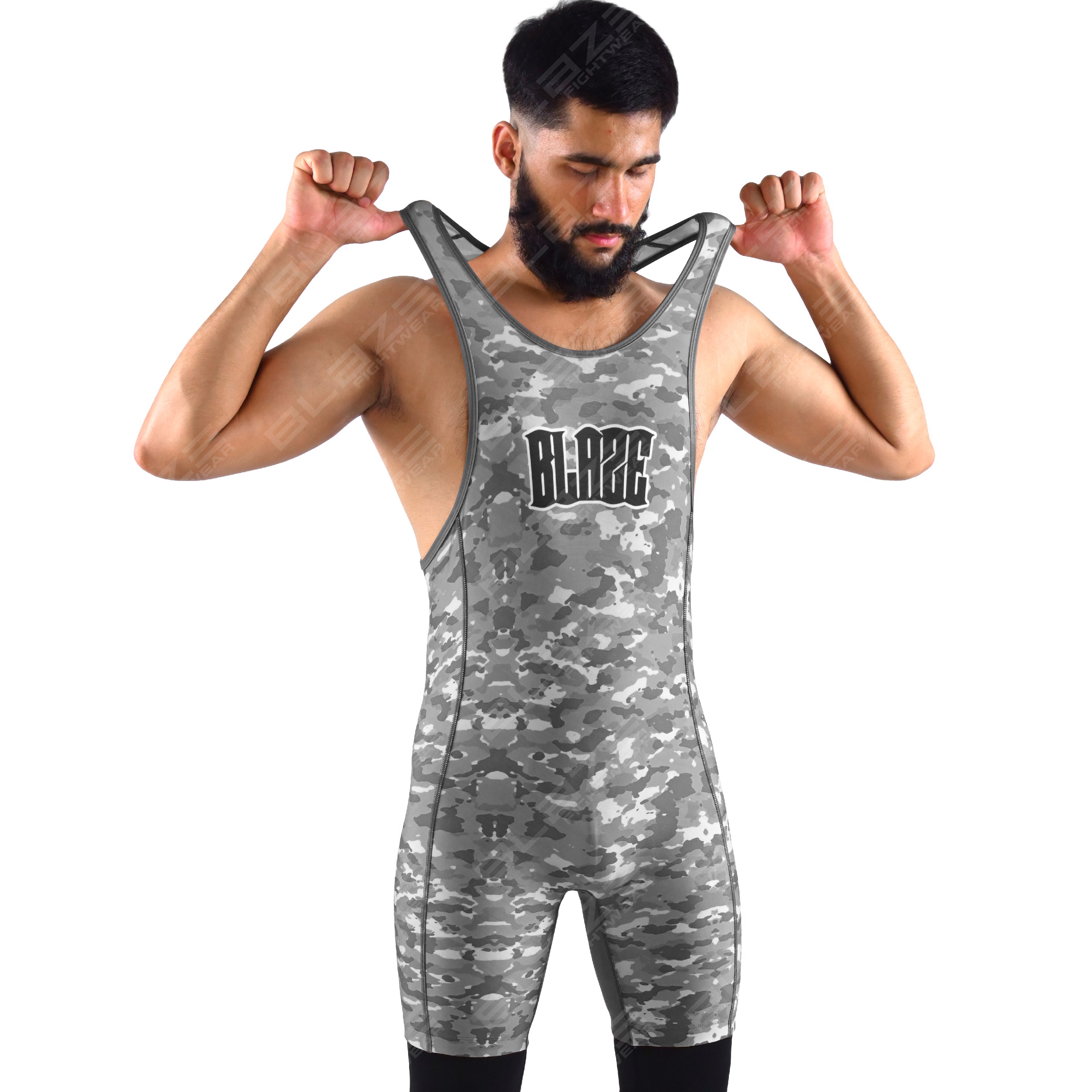  OEM men's high-elastic powerlifting singlet, one-piece training wear with a knitted design.