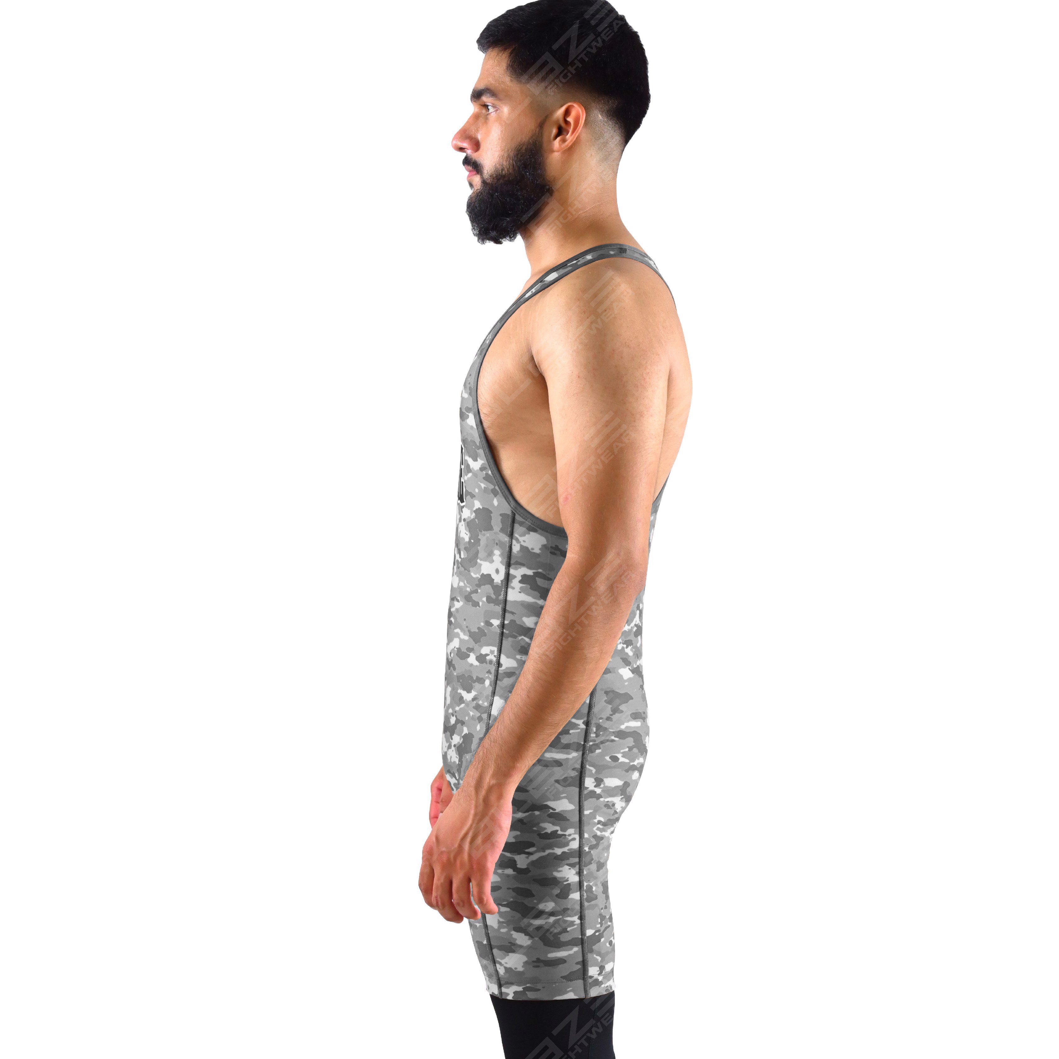  OEM men's high-elastic powerlifting singlet, one-piece training wear with a knitted design. - view 2