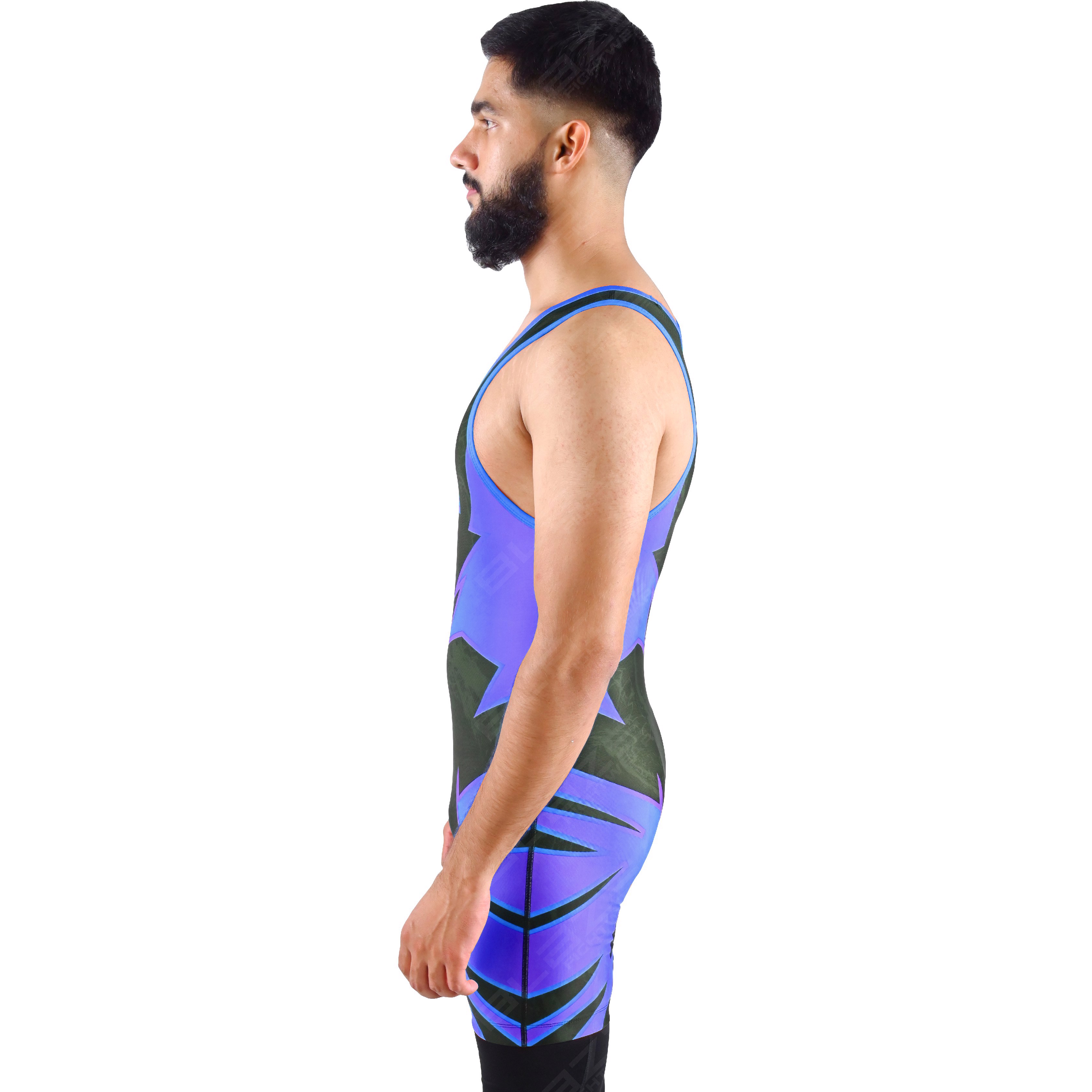 OEM men's high-stretch powerlifting singlet, one-piece workout wear with a knitted fabric design. - view 2