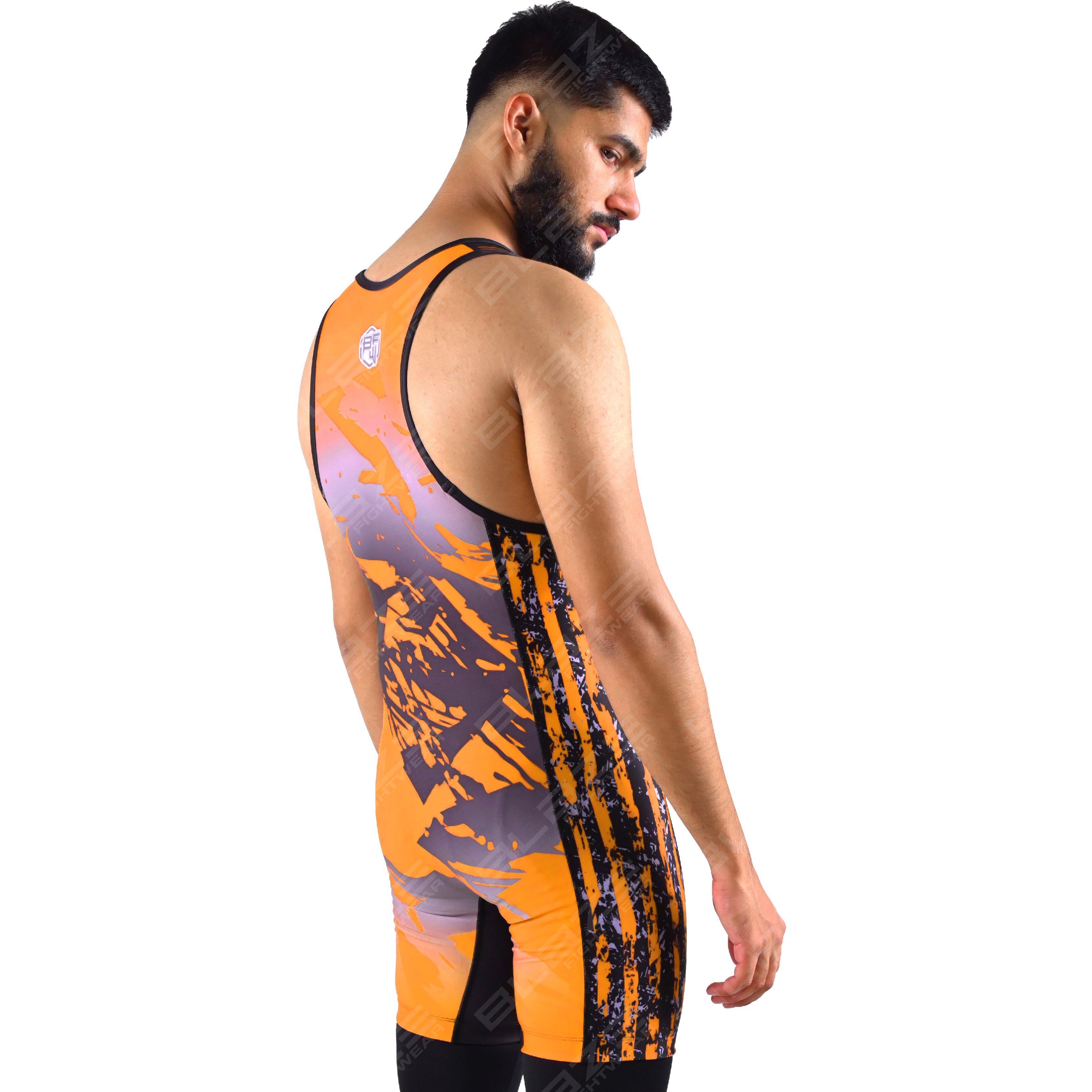  OEM men's high-elastic powerlifting singlet, one-piece attire with a finely knitted fabric design. - view 3