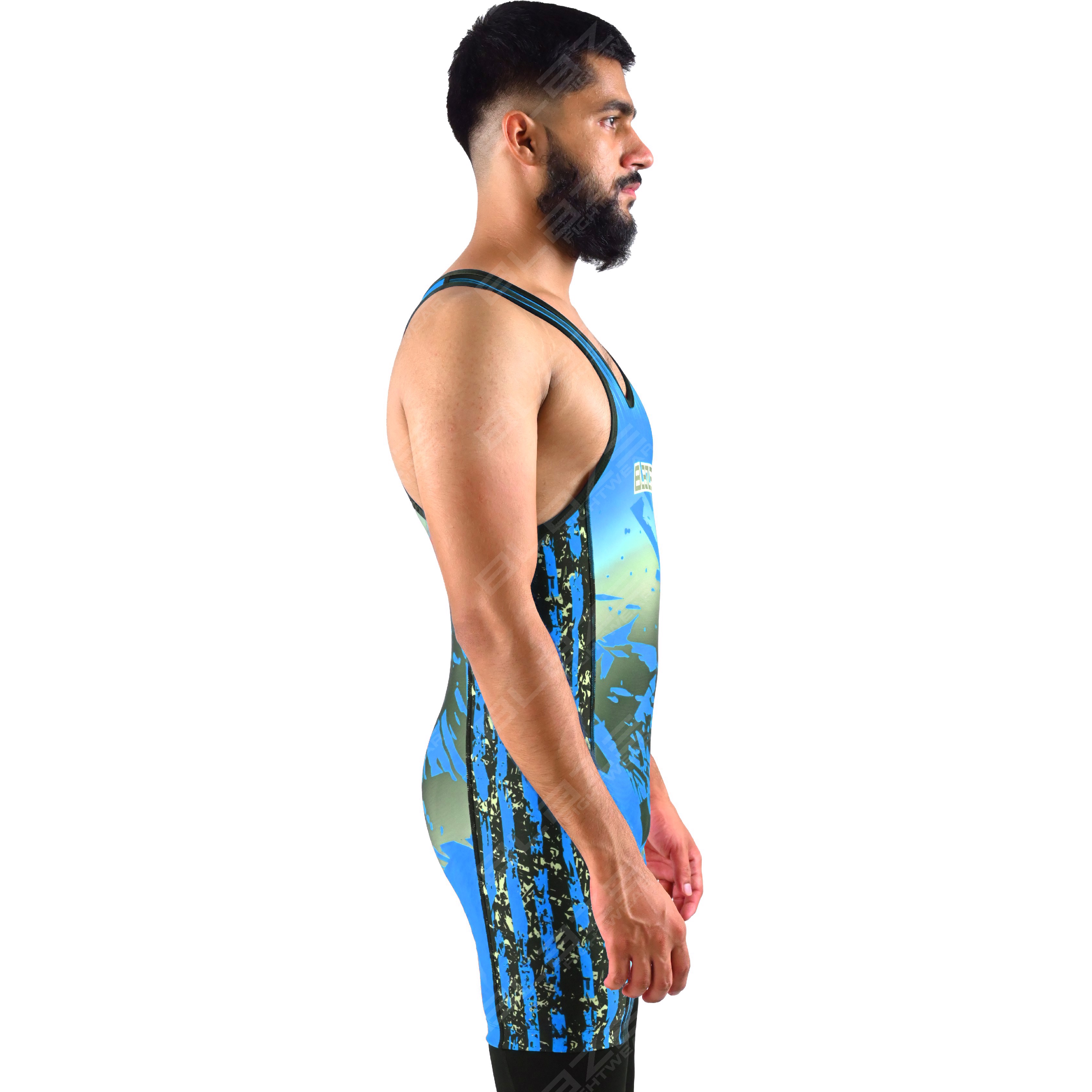 OEM men's high-stretch powerlifting singlet, single-piece garment with an top knitted fabric design. - view 2