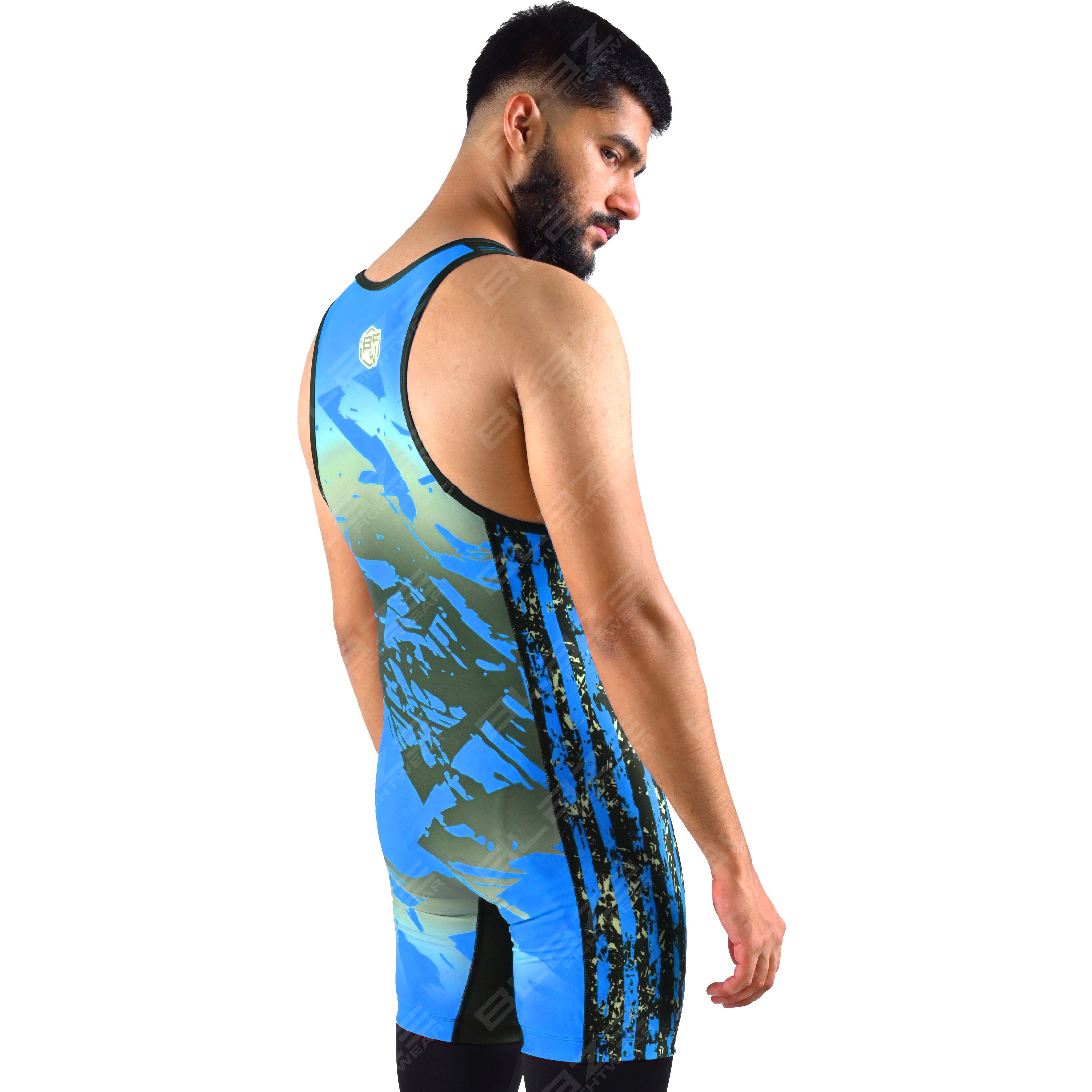 OEM men's high-stretch powerlifting singlet, single-piece garment with an top knitted fabric design. - view 3