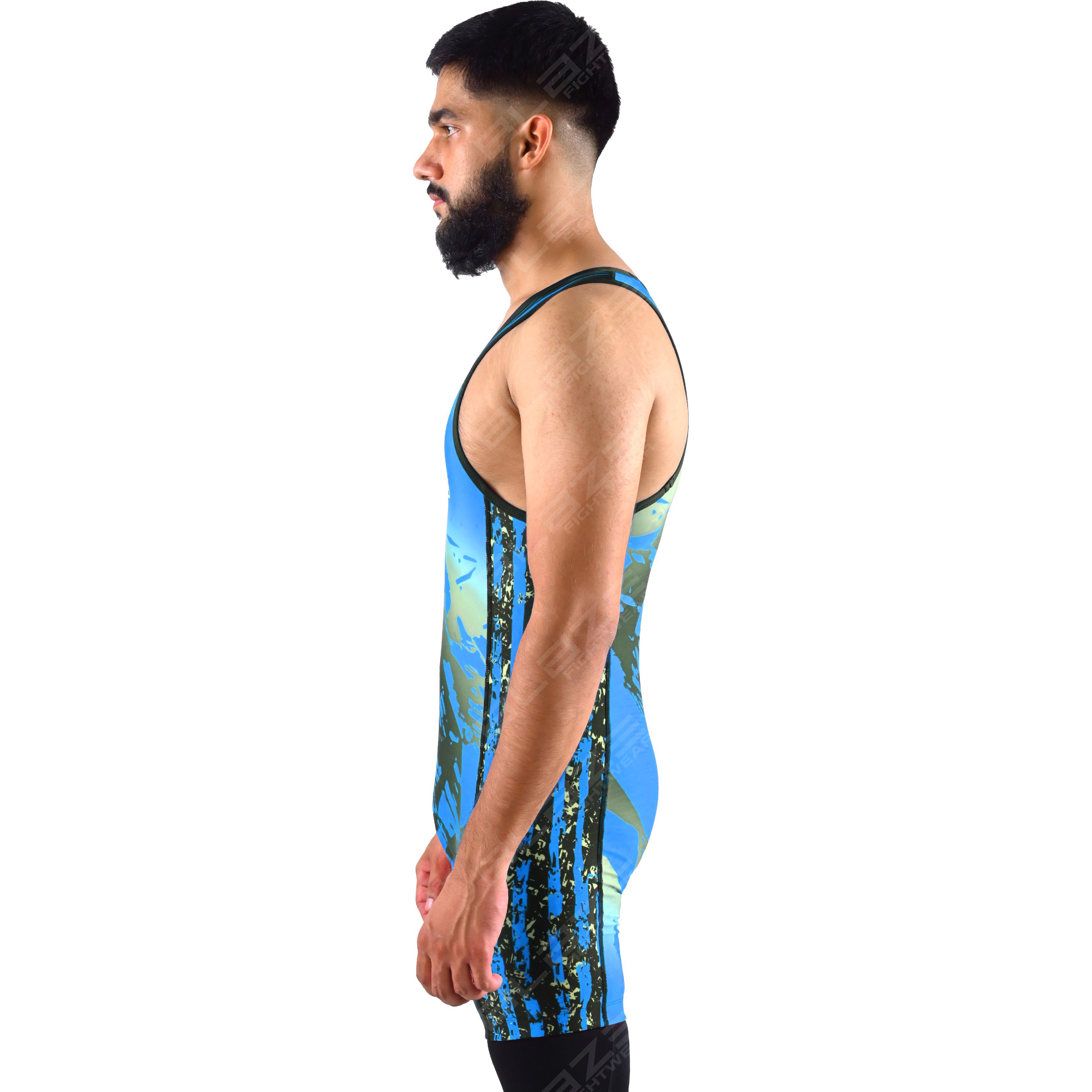 OEM men's high-stretch powerlifting singlet, single-piece garment with an top knitted fabric design. - view 6