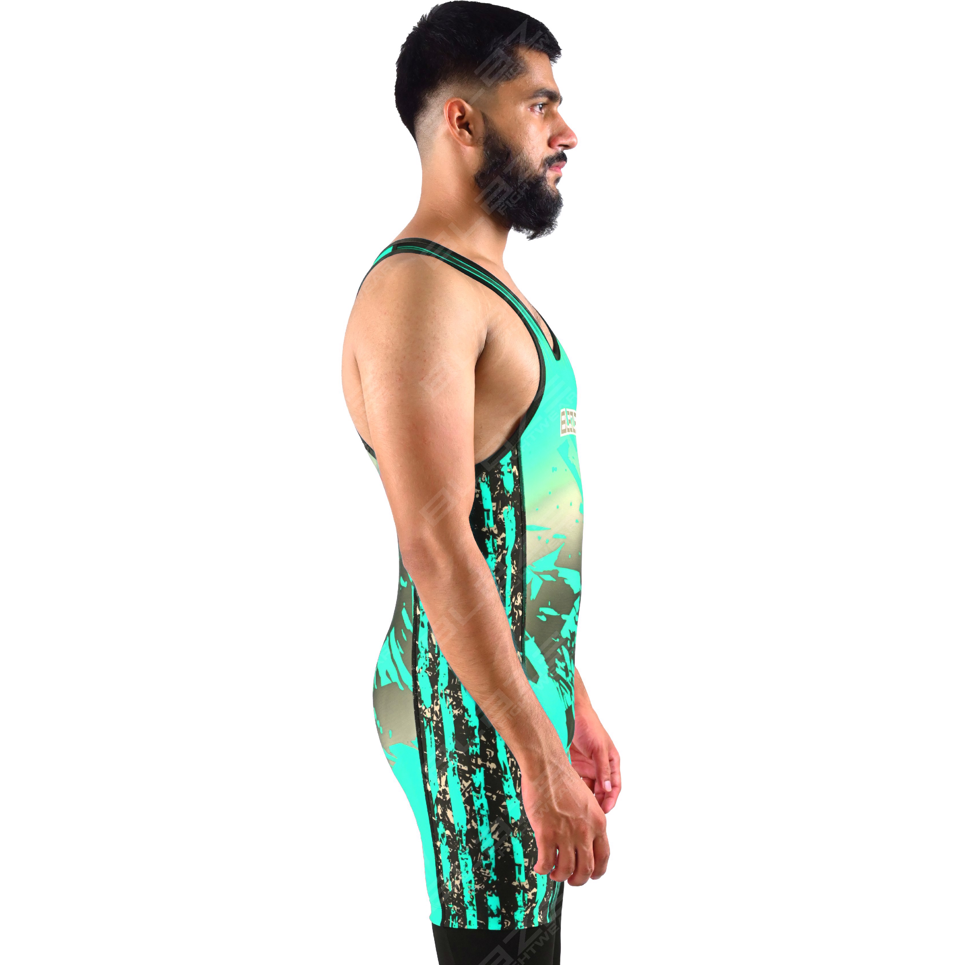 OEM men's high-elastic powerlifting singlet, one-piece garment with a classic knitted design. - view 4