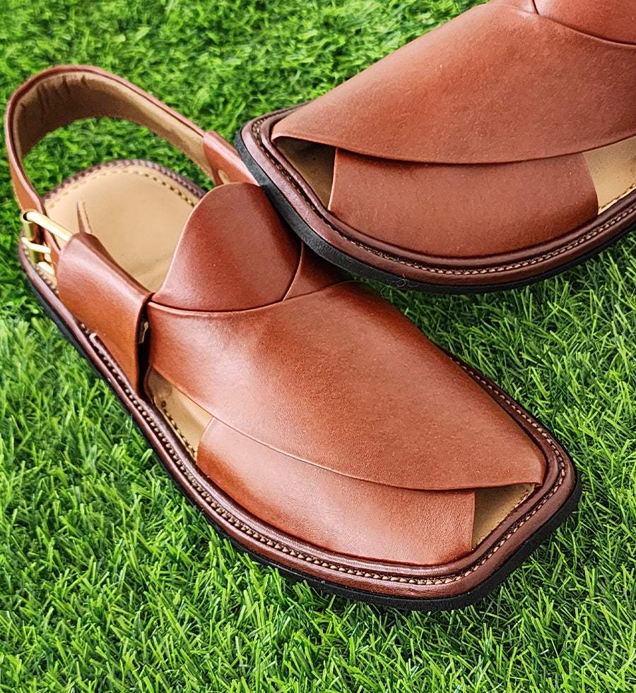 01 Baibars Smart Zalmi Leather Peshawari chappal (Brown) - view 2
