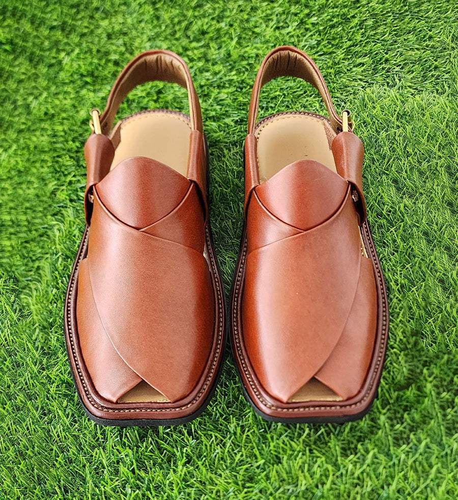 01 Baibars Smart Zalmi Leather Peshawari chappal (Brown) - view 3