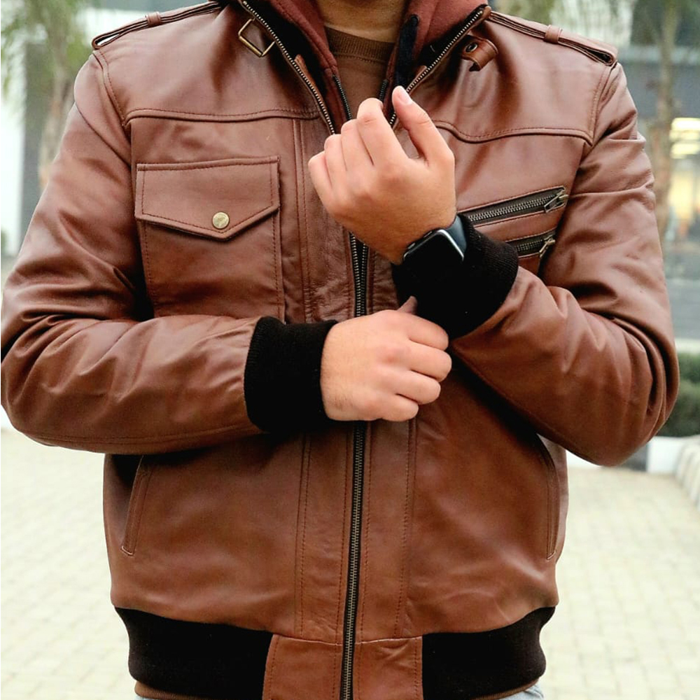 Men's Leather Biker Jacket, premium leather jacket with Ykk zipper, leather jacket for men's - view 3