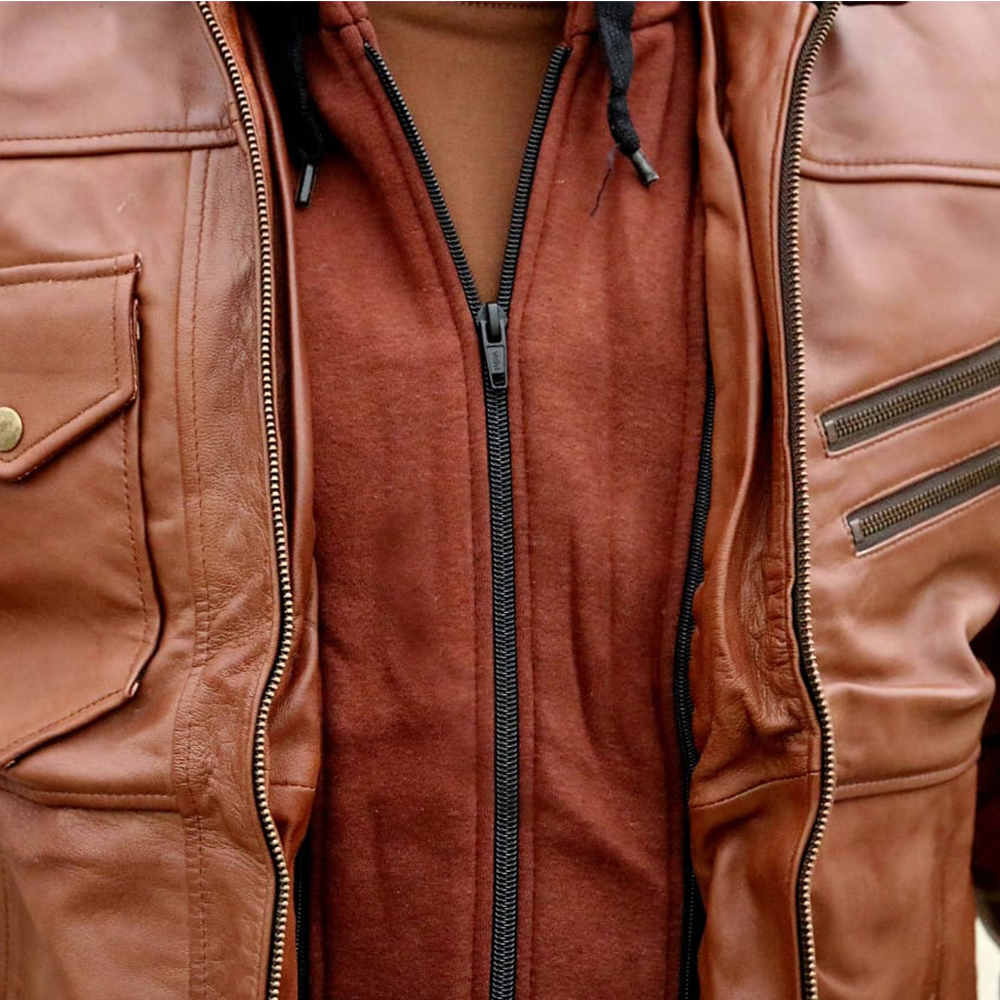 Men's Leather Biker Jacket, premium leather jacket with Ykk zipper, leather jacket for men's - view 4