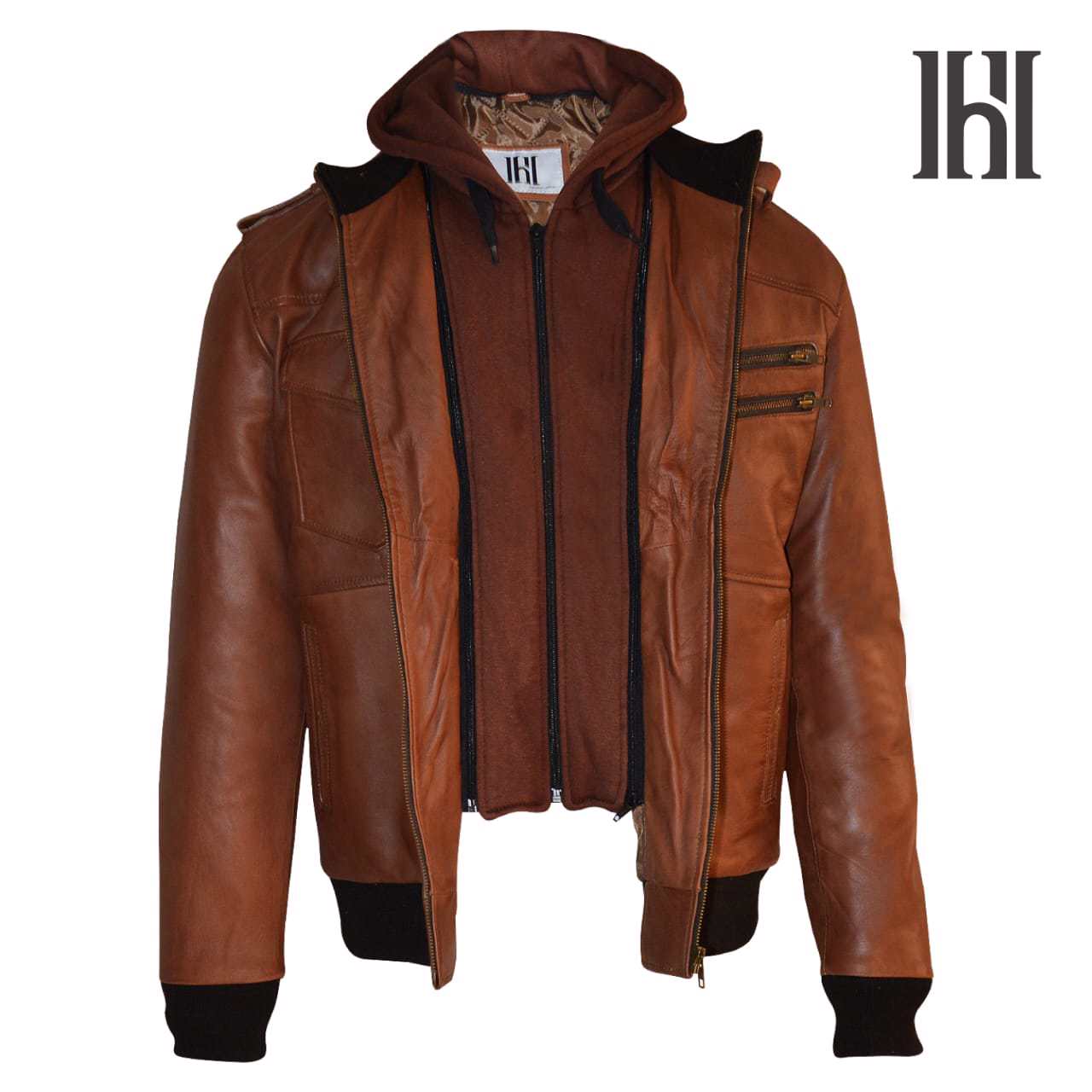 Men's Leather Biker Jacket, premium leather jacket with Ykk zipper, leather jacket for men's - view 5