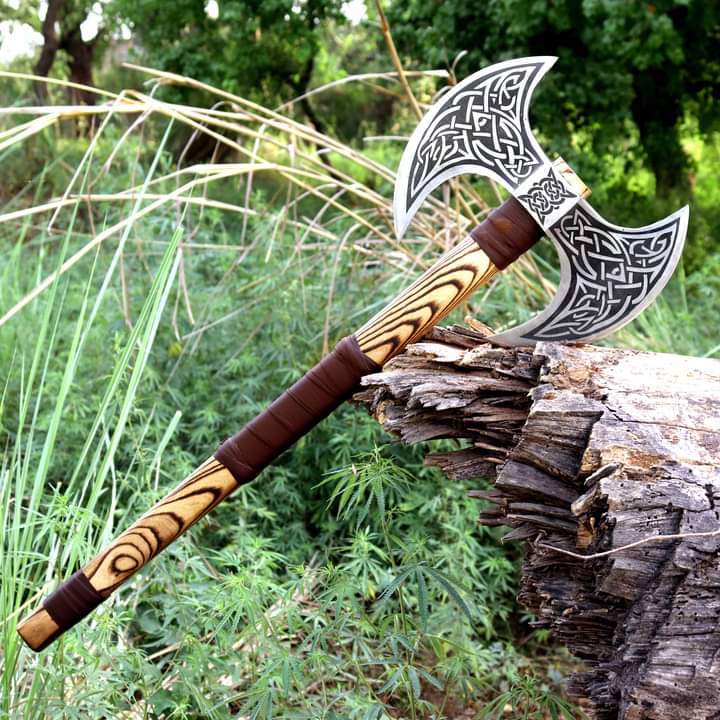  Beautifully Crafted Double-Bladed Axe With Intricate Designs On both The Blades And The Handle - view 5