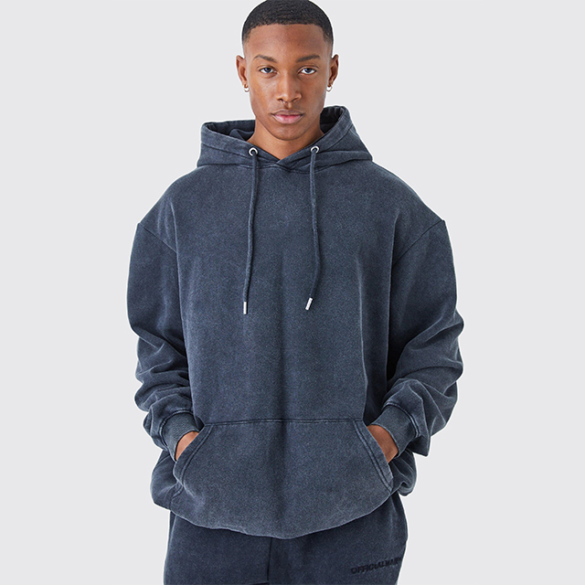 High quality 100% cotton acid washed hoodie High Street Series Washing old sweater stone washed  - view 2