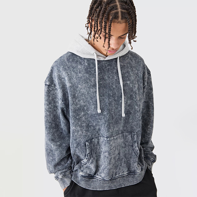 High quality 100% cotton acid washed hoodie High Street Series Washing old sweater stone washed  - view 3