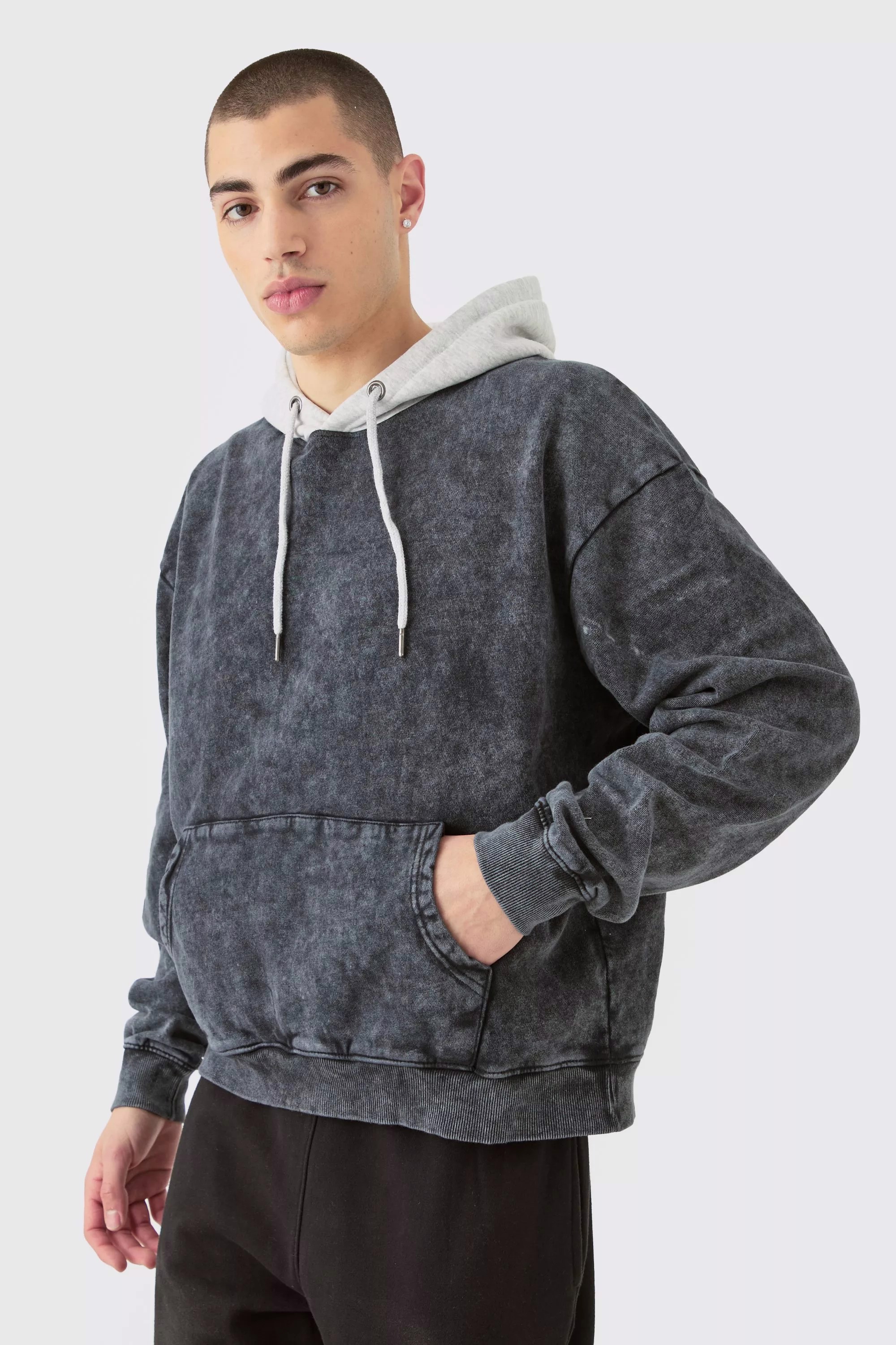 High quality 100% cotton acid washed hoodie High Street Series Washing old sweater stone washed  - view 6