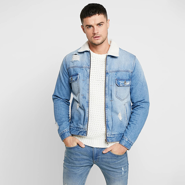 High Quality  Turn-Down Collar Fur Denim Jacket With Custom Branding  - view 3