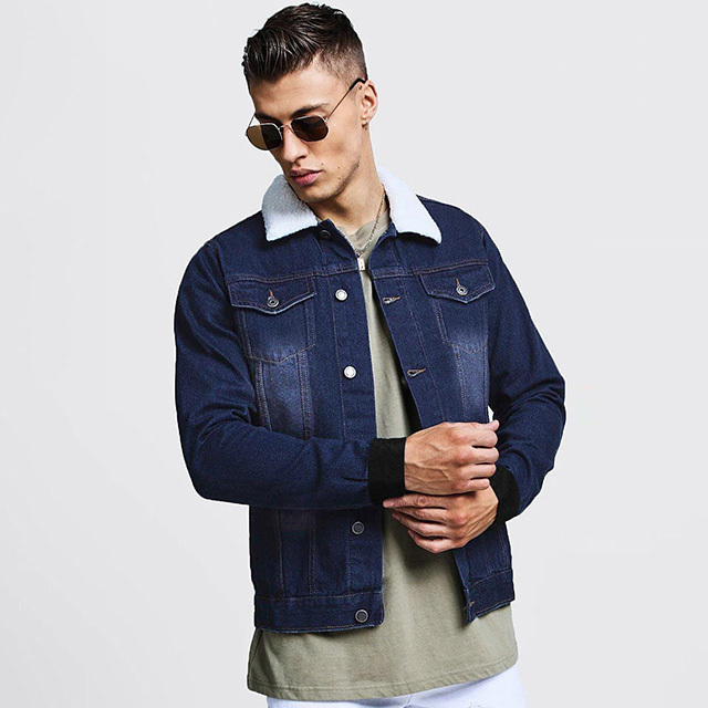 High Quality  Turn-Down Collar Fur Denim Jacket With Custom Branding  - view 4