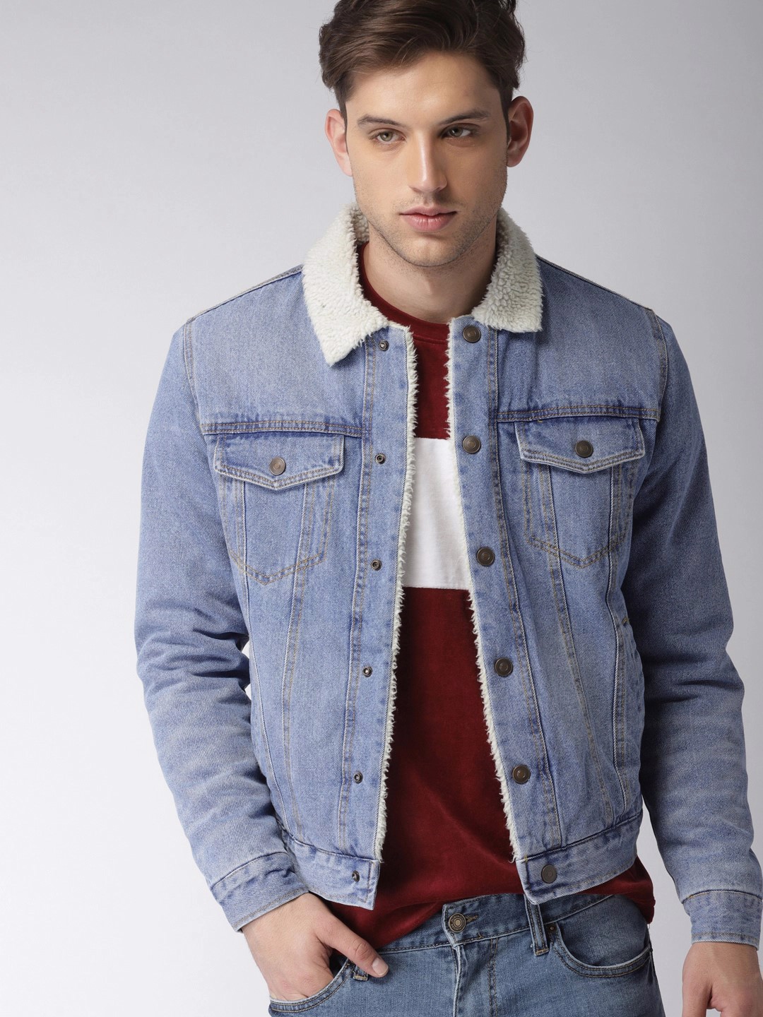 High Quality  Turn-Down Collar Fur Denim Jacket With Custom Branding  - view 6