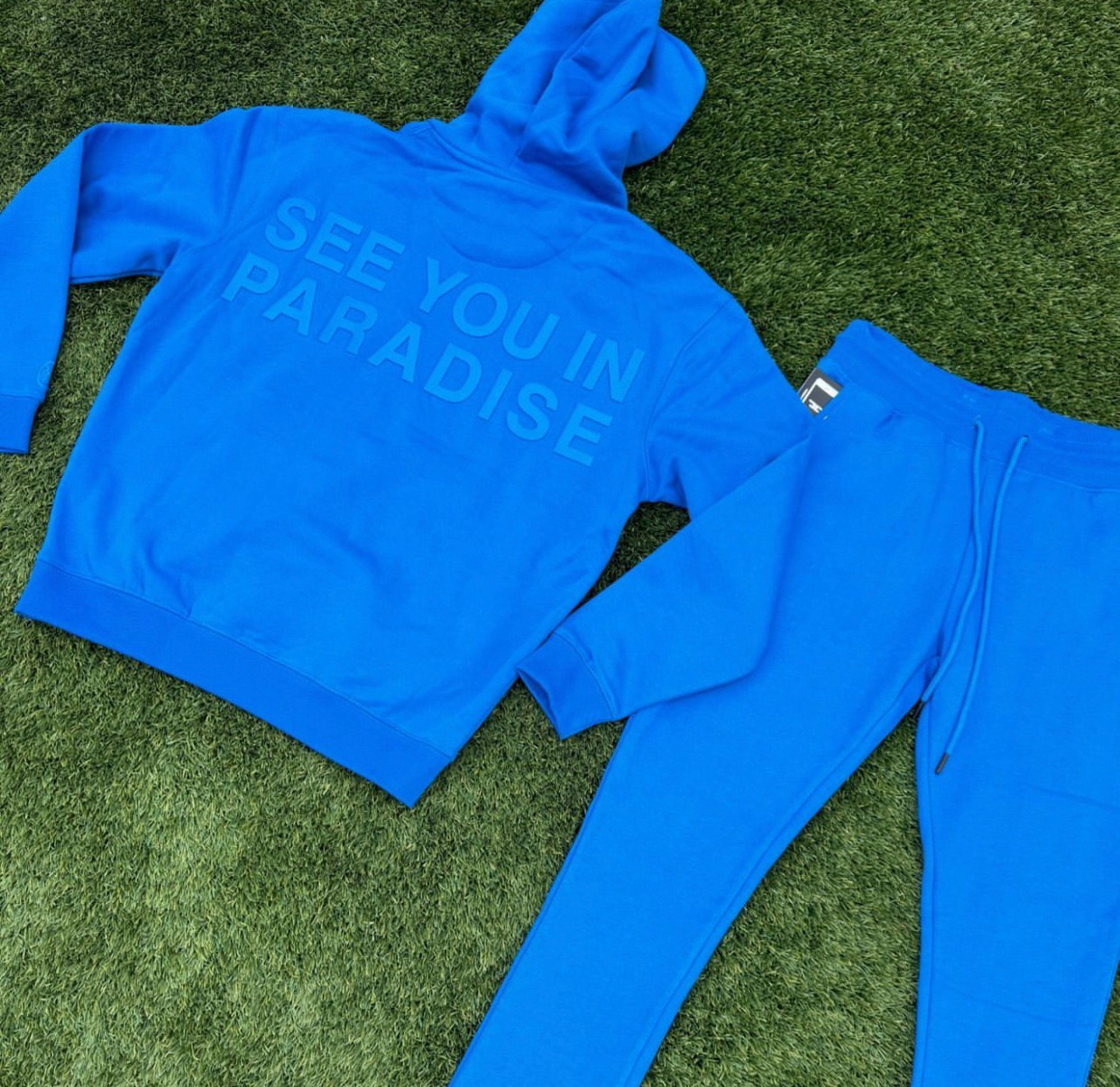High Quality Cotton-Poly Blend Blue Sweatsuit in cotton Fleece
