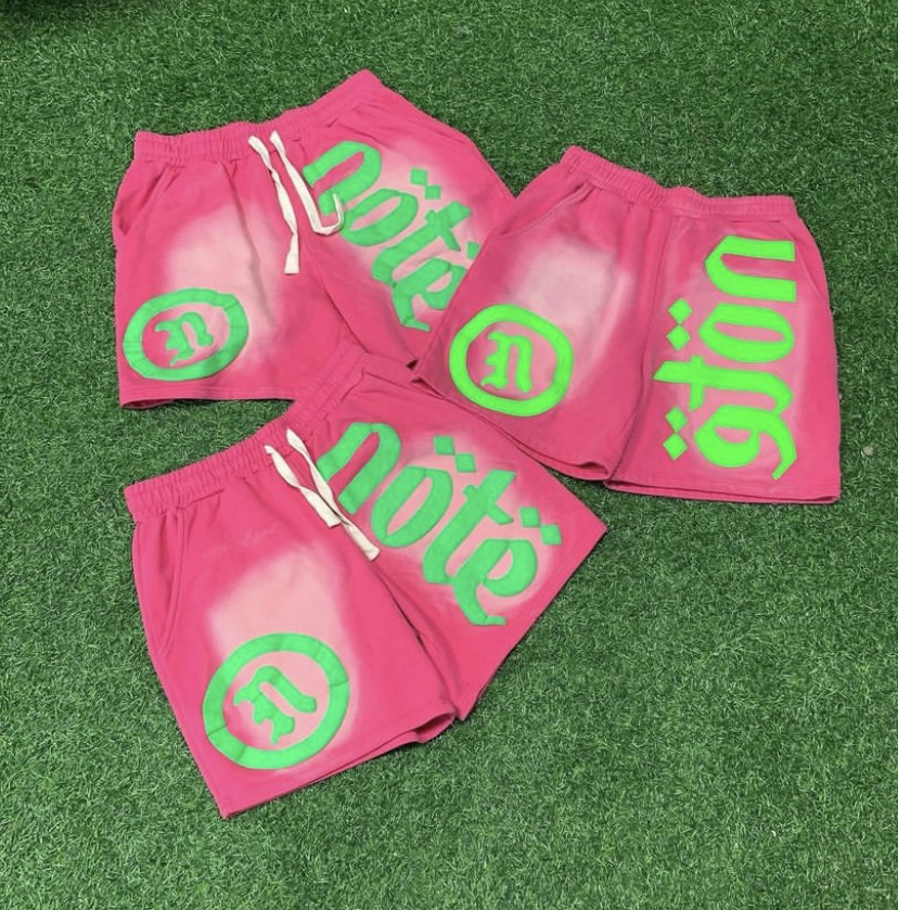  High Quality Custom Sunfade Shorts with Top Quality Puff Printing on it