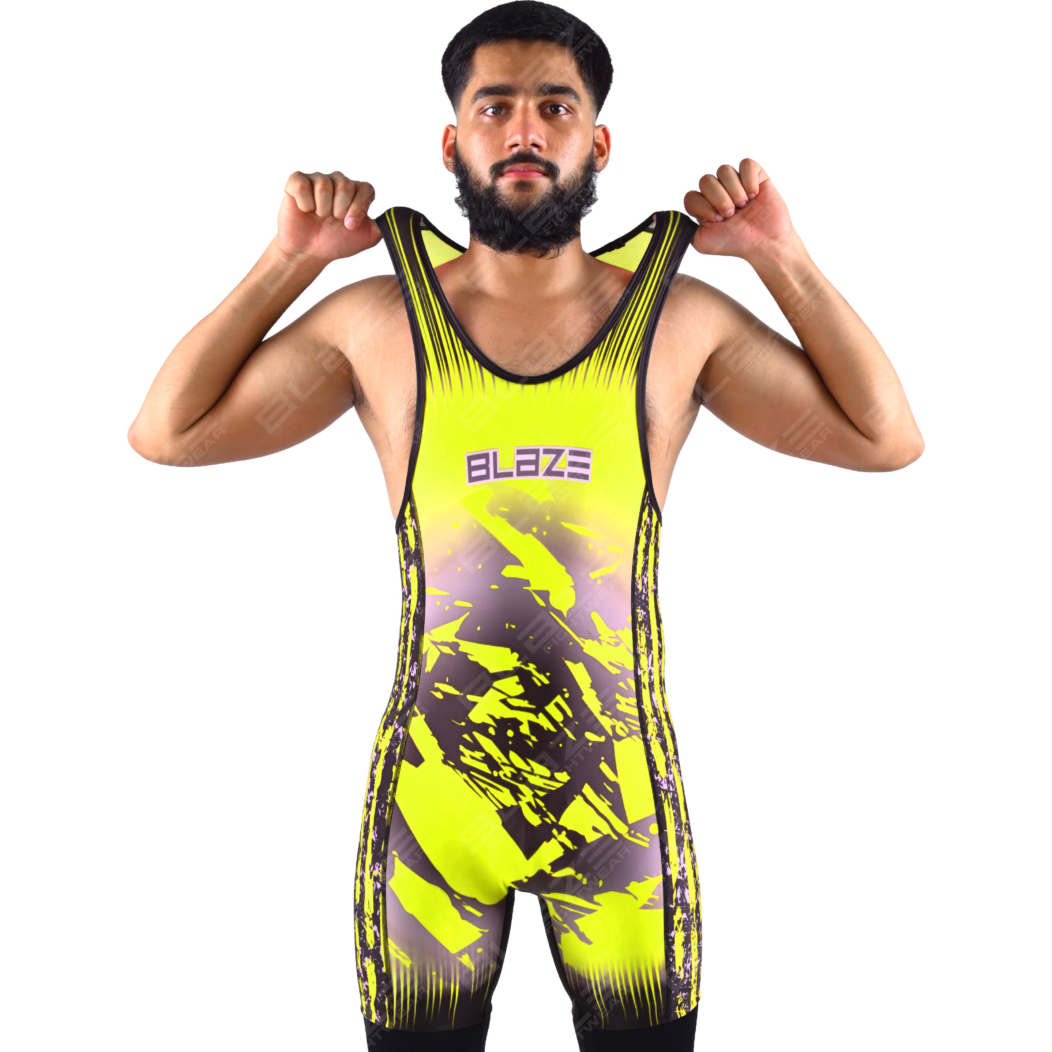  OEM men's high-stretch powerlifting singlet, one-piece attire with a refined knitted design.