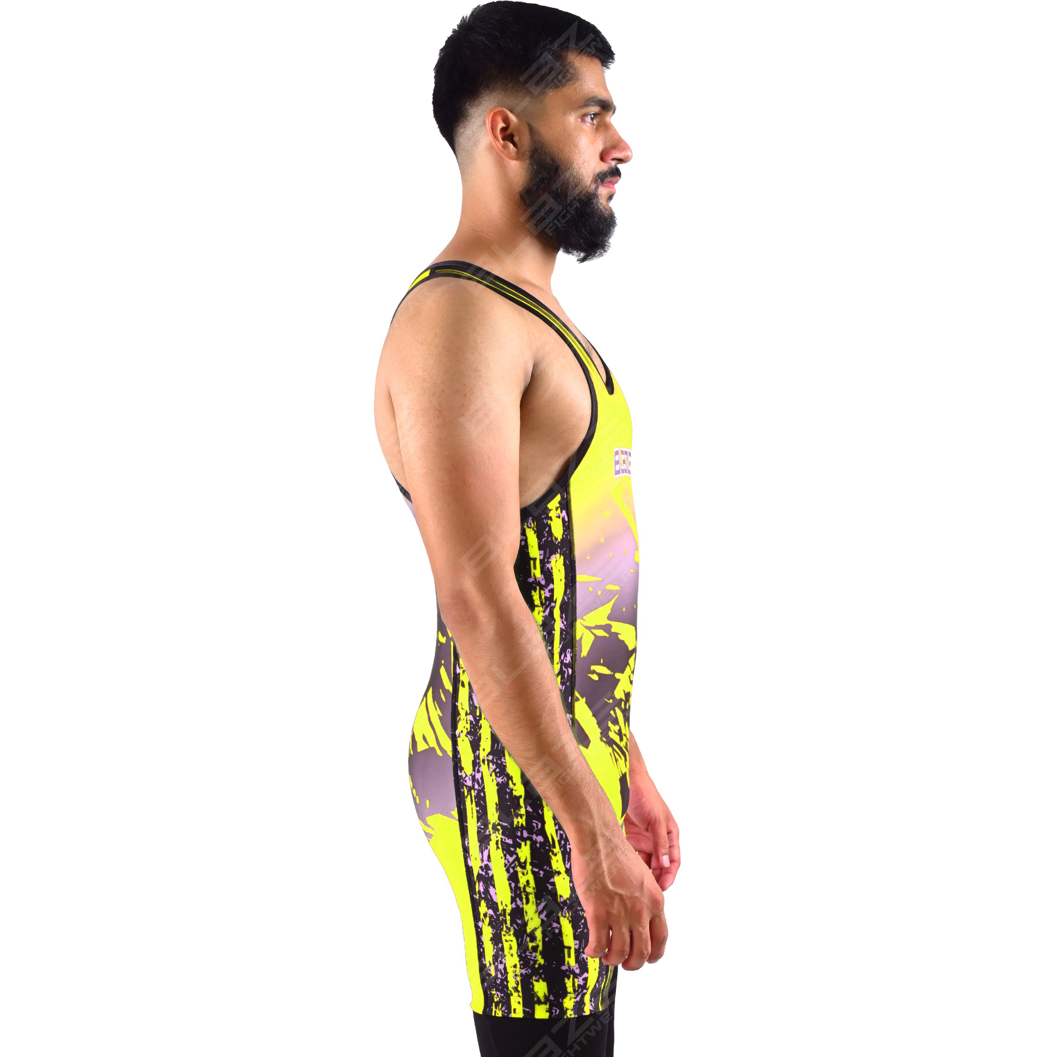  OEM men's high-stretch powerlifting singlet, one-piece attire with a refined knitted design. - view 9