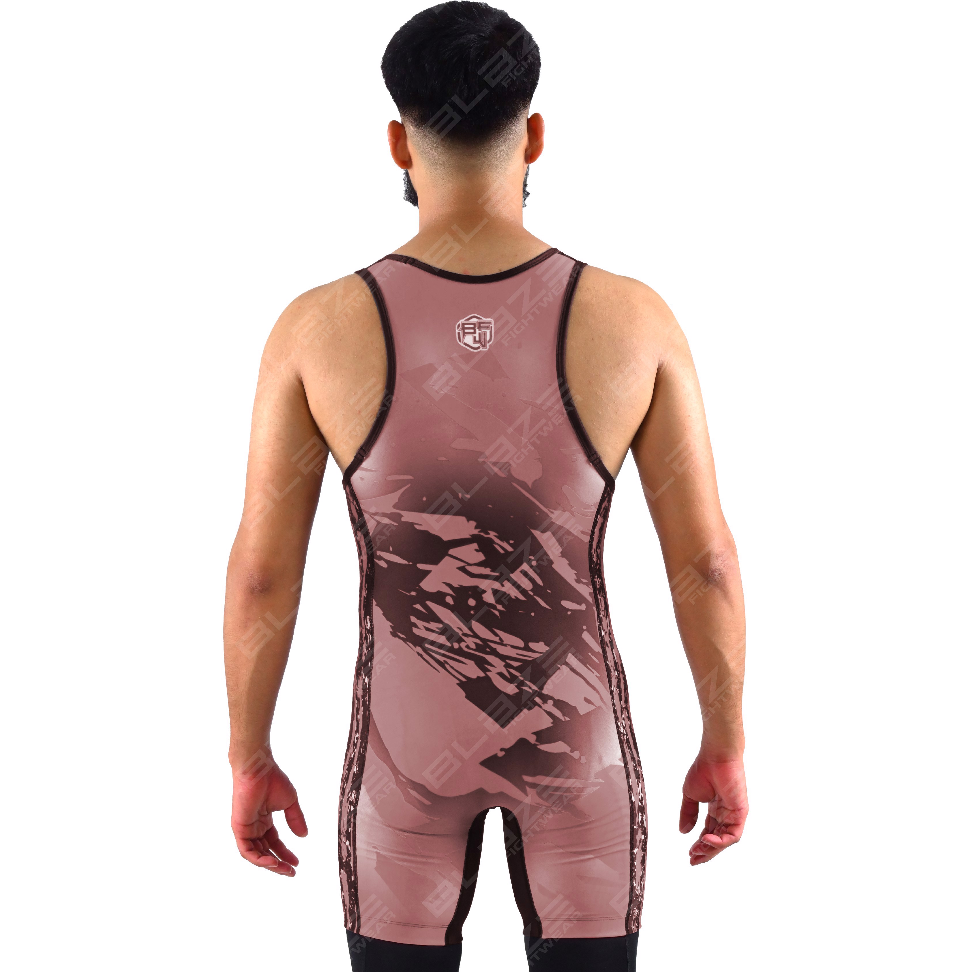  OEM men's high-elastic powerlifting singlet, one-piece design with a sophisticated knitted pattern. - view 2