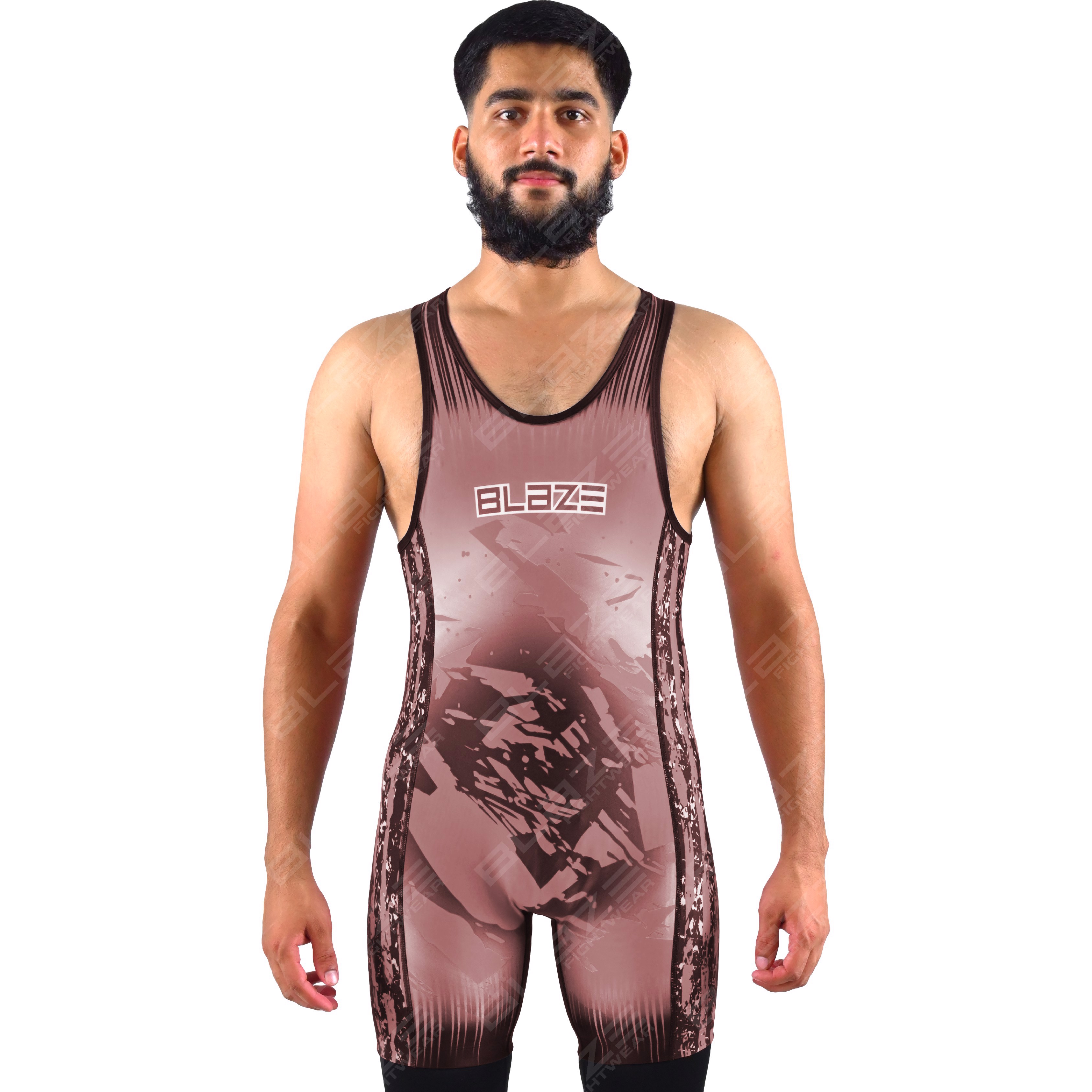  OEM men's high-elastic powerlifting singlet, one-piece design with a sophisticated knitted pattern. - view 3