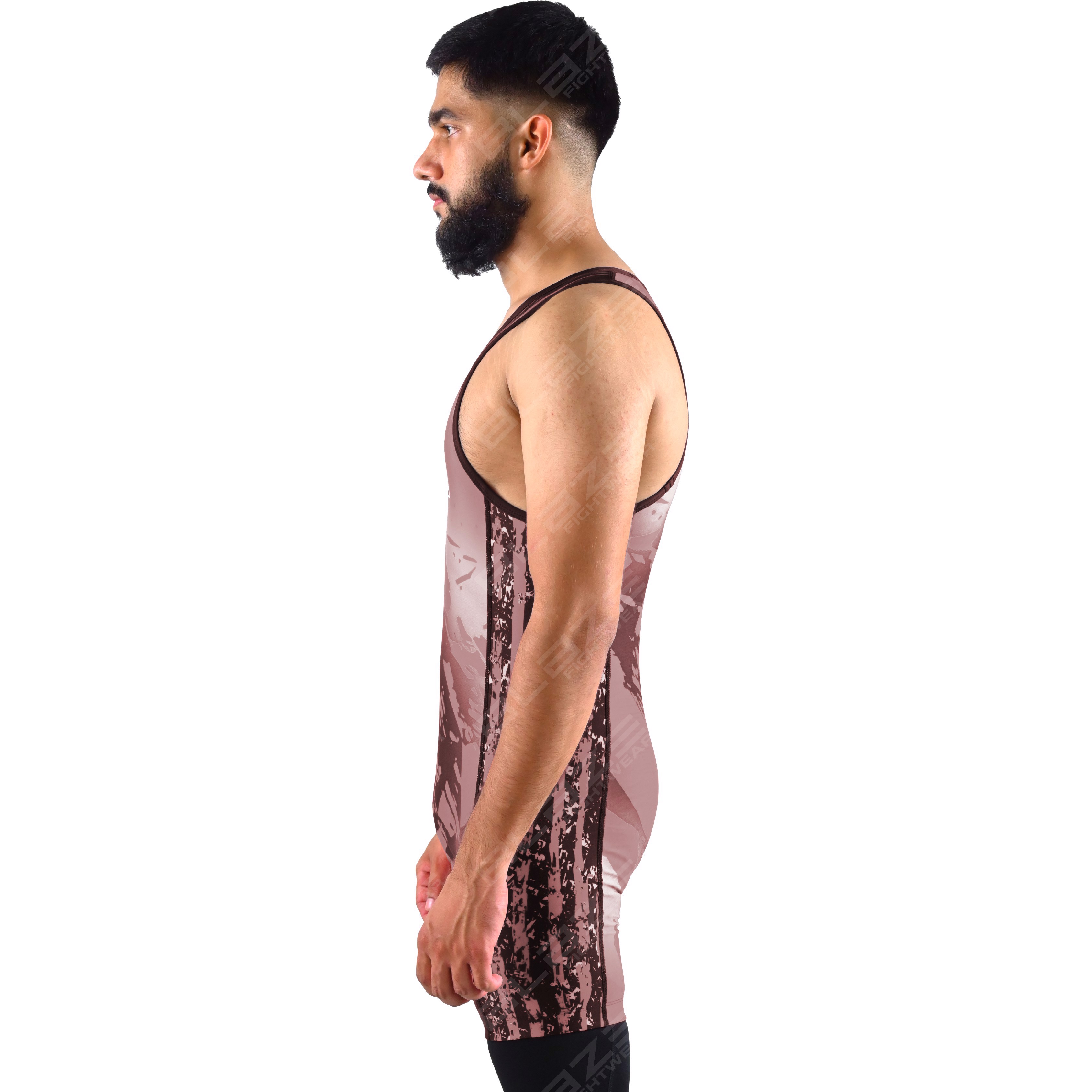  OEM men's high-elastic powerlifting singlet, one-piece design with a sophisticated knitted pattern. - view 5