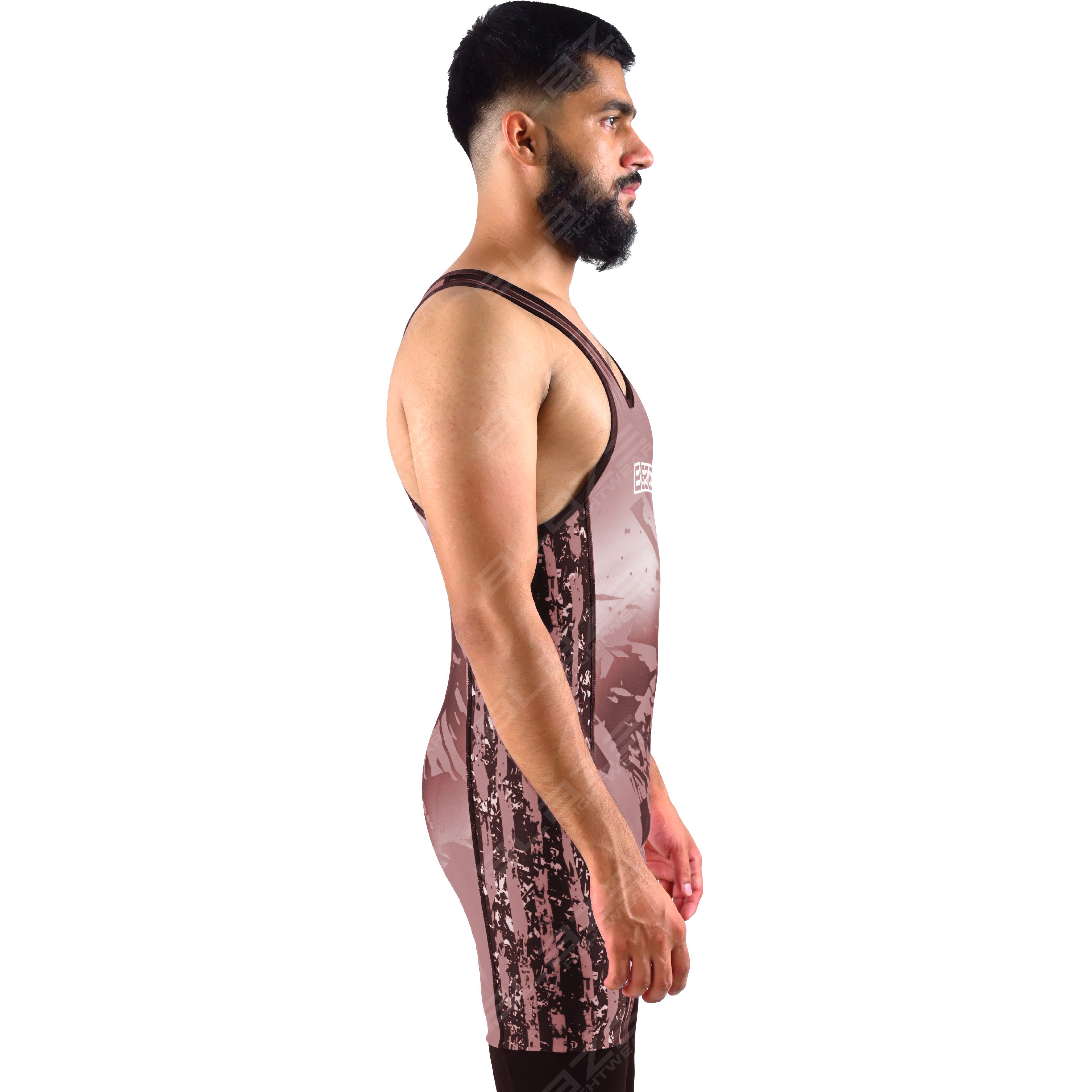  OEM men's high-elastic powerlifting singlet, one-piece design with a sophisticated knitted pattern. - view 9