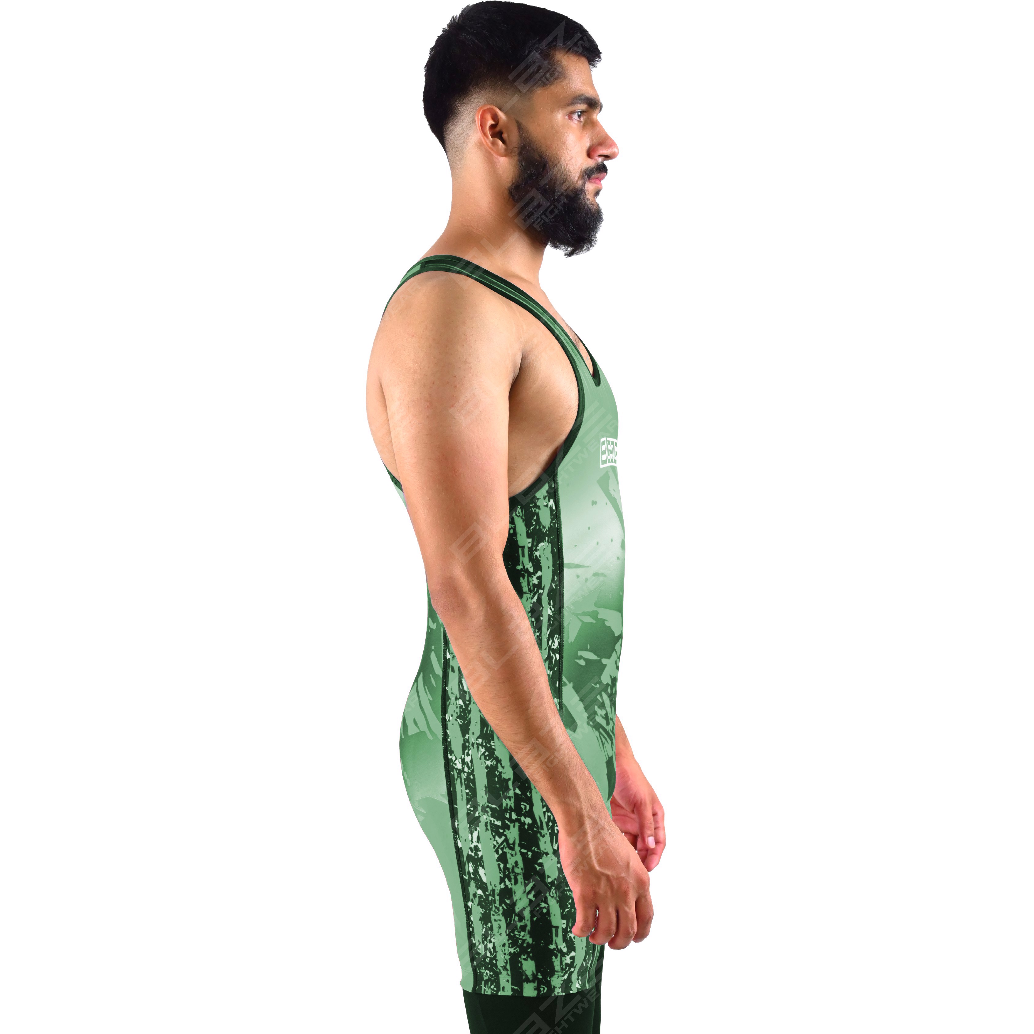  OEM men's high-stretch powerlifting singlet, a one-piece style with a sleek knitted pattern. - view 3