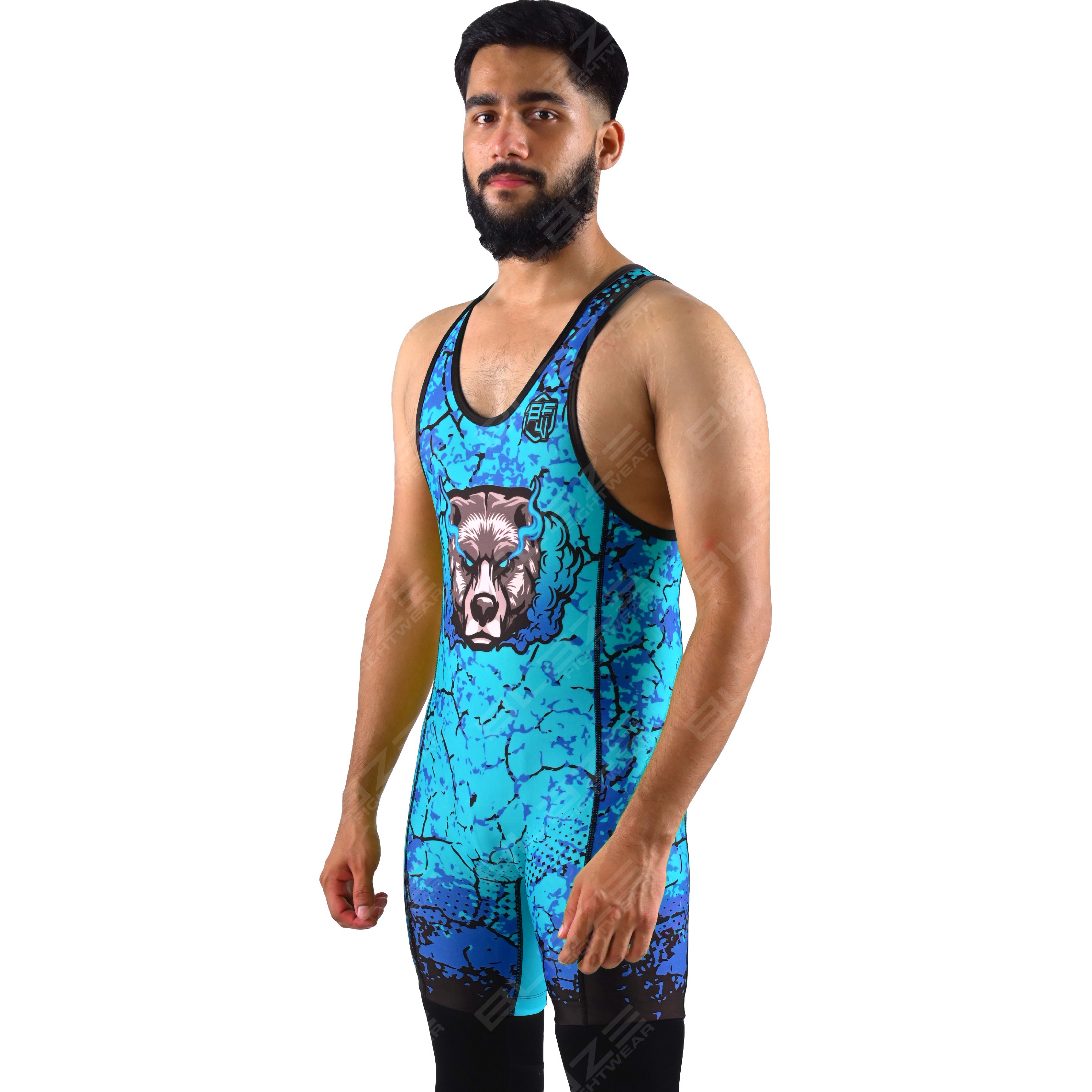 OEM men's high-elastic powerlifting singlet, a one-piece design featuring a chic knitted pattern.
