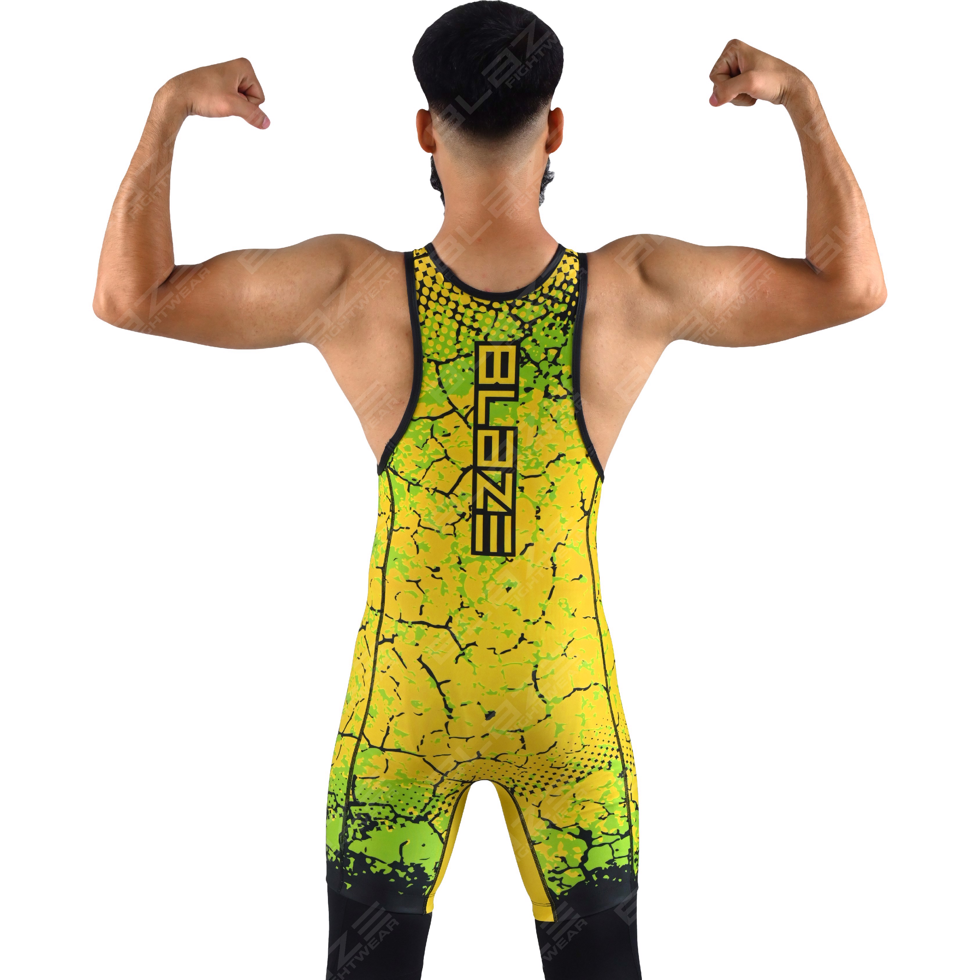  OEM men's high-stretch powerlifting singlet, one-piece construction with an elegant knitted design.