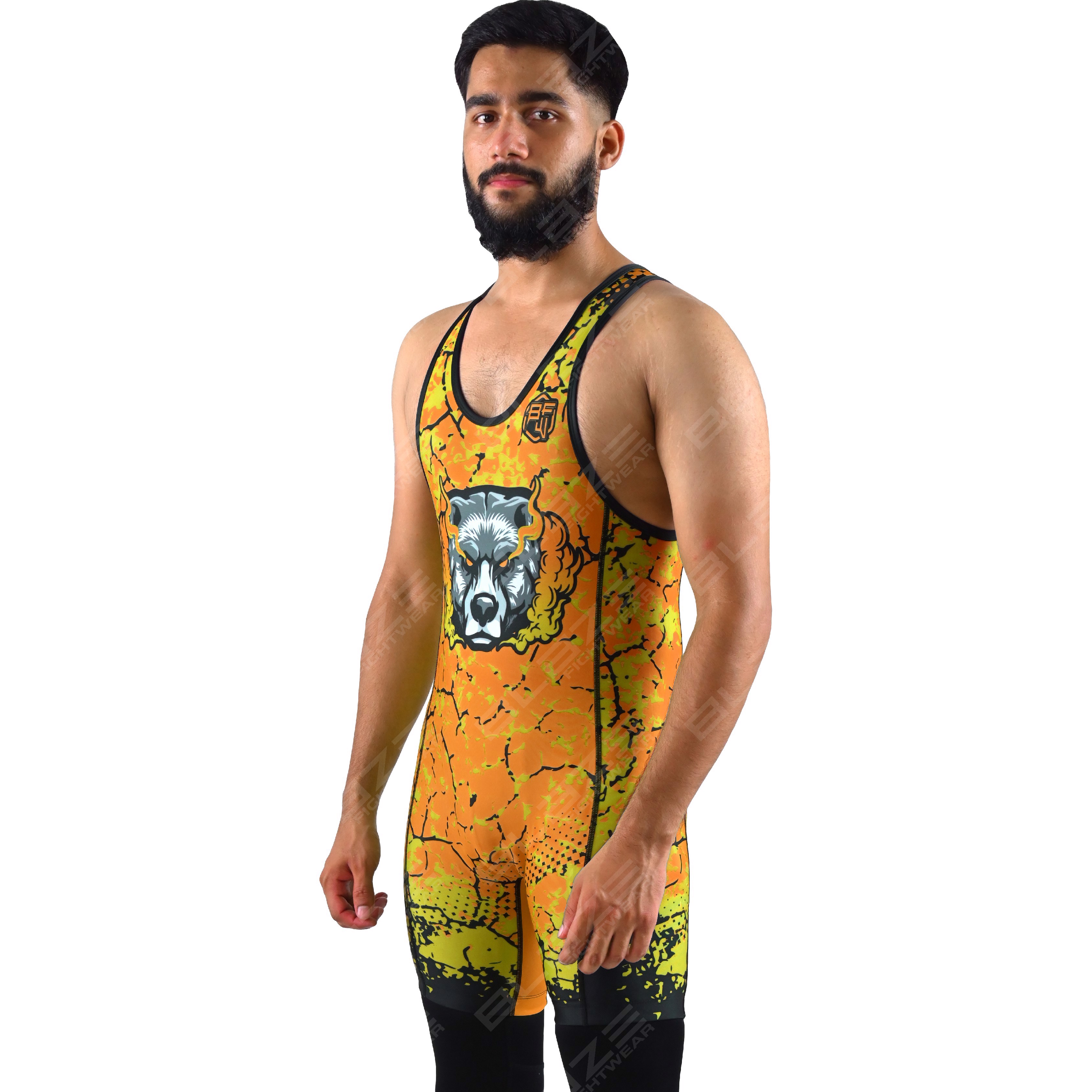  OEM men's high-stretch powerlifting singlet, one-piece construction with an elegant knitted design. - view 10