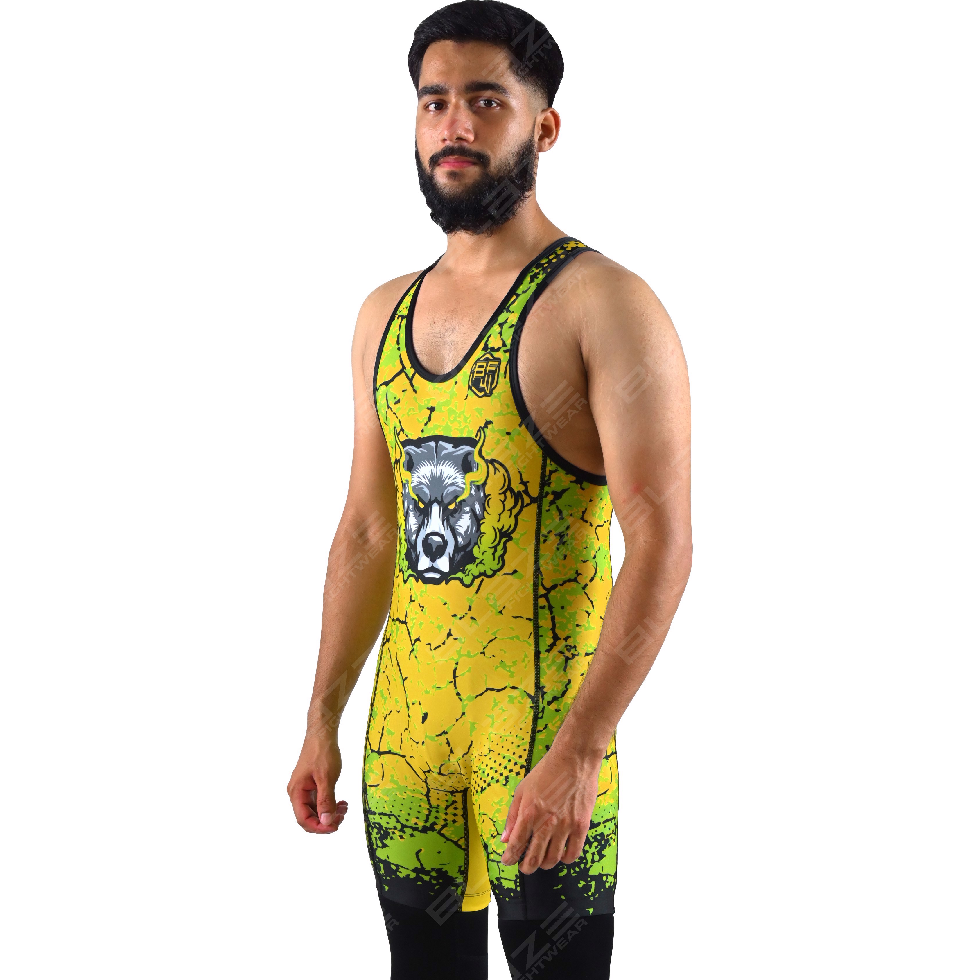 OEM men's high-stretch powerlifting singlet, one-piece construction with an elegant knitted design. - view 11