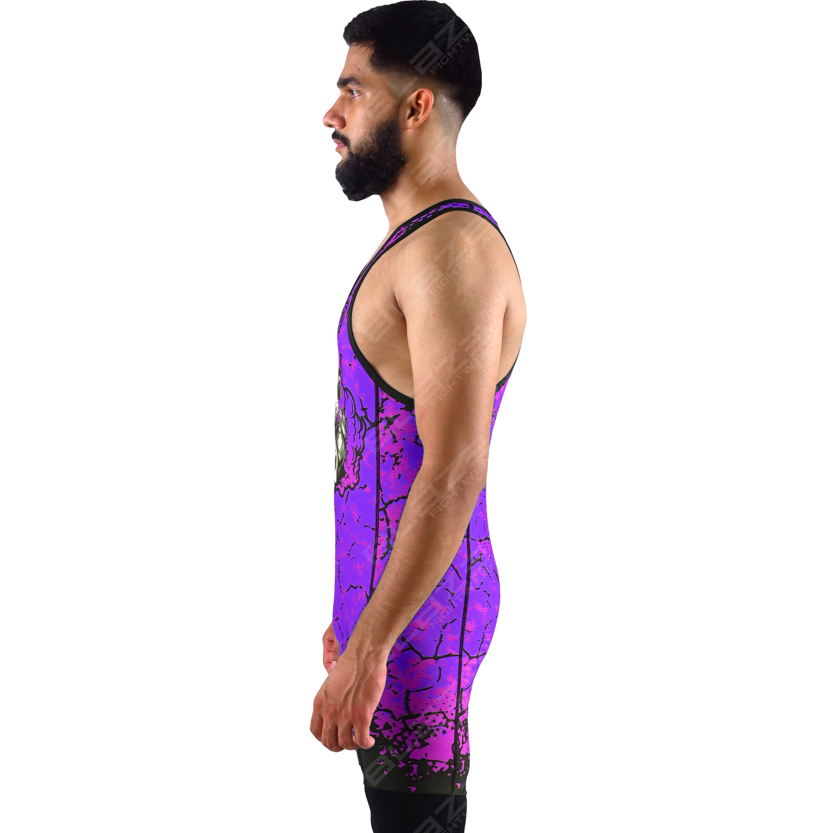  OEM men's high-elastic powerlifting singlet, one-piece format featuring a stylish knitted design.