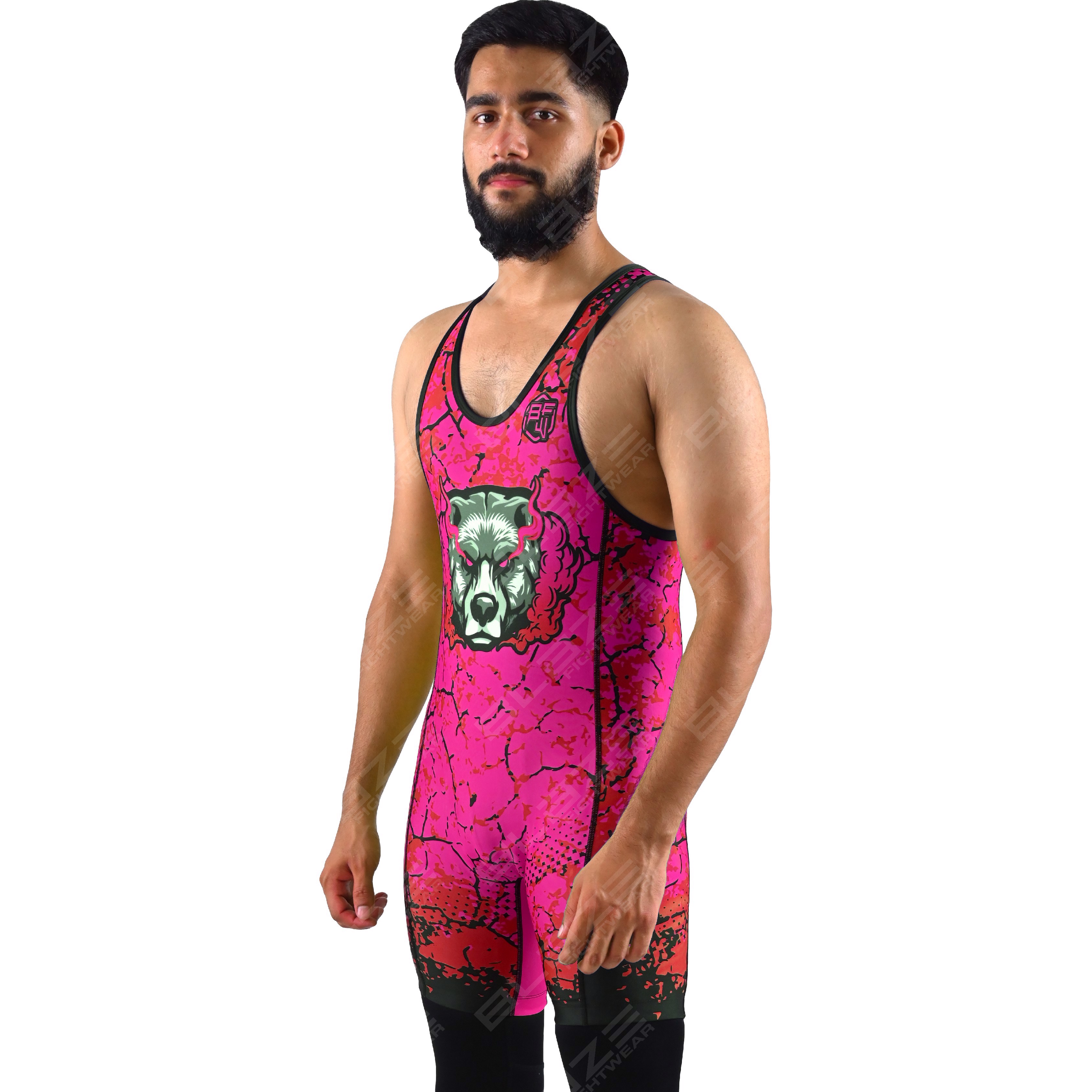 OEM men's high-stretch powerlifting singlet, a one-piece style with a trendy knitted design. - view 2