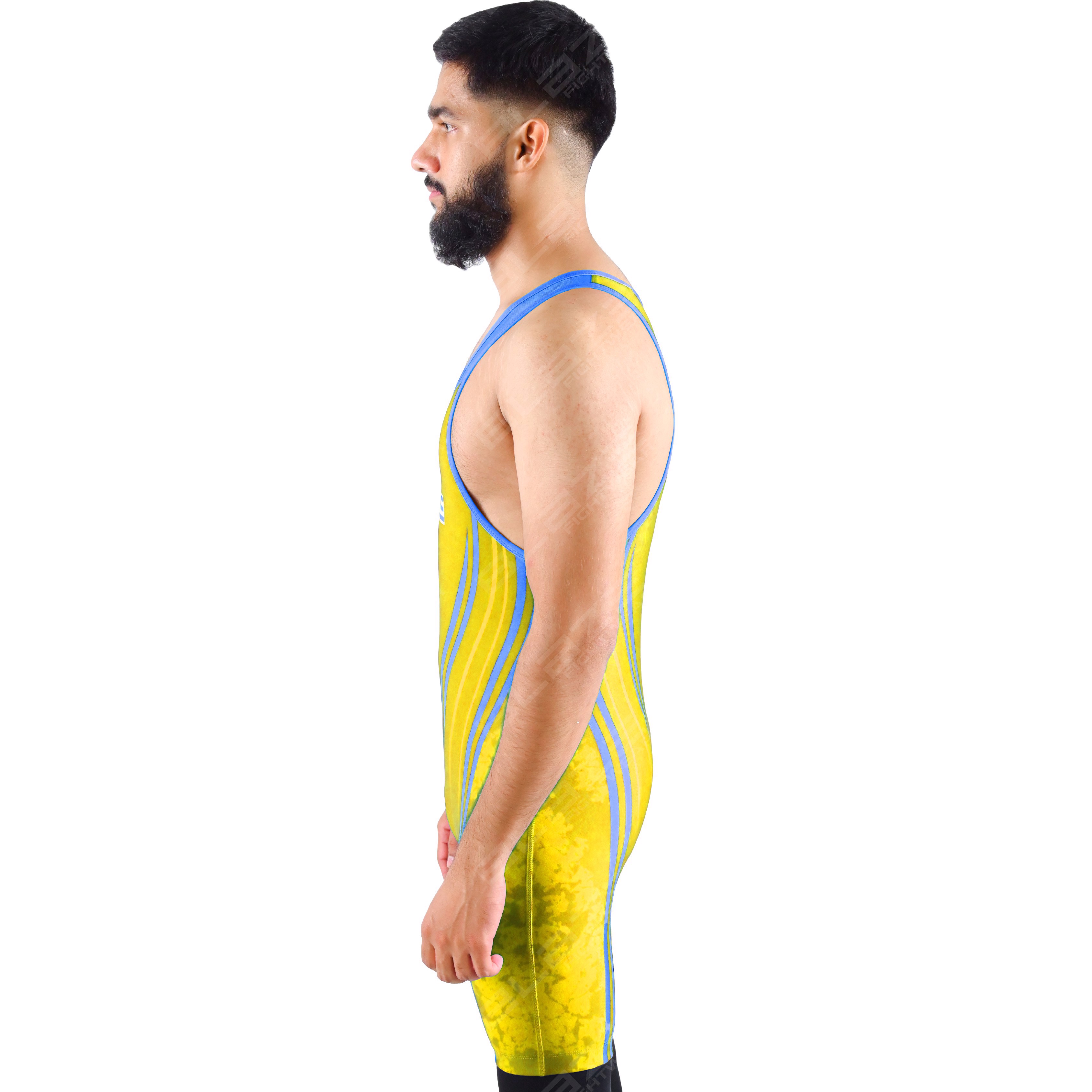  OEM men's high-elastic powerlifting singlet, one-piece outfit with a modern knitted design.