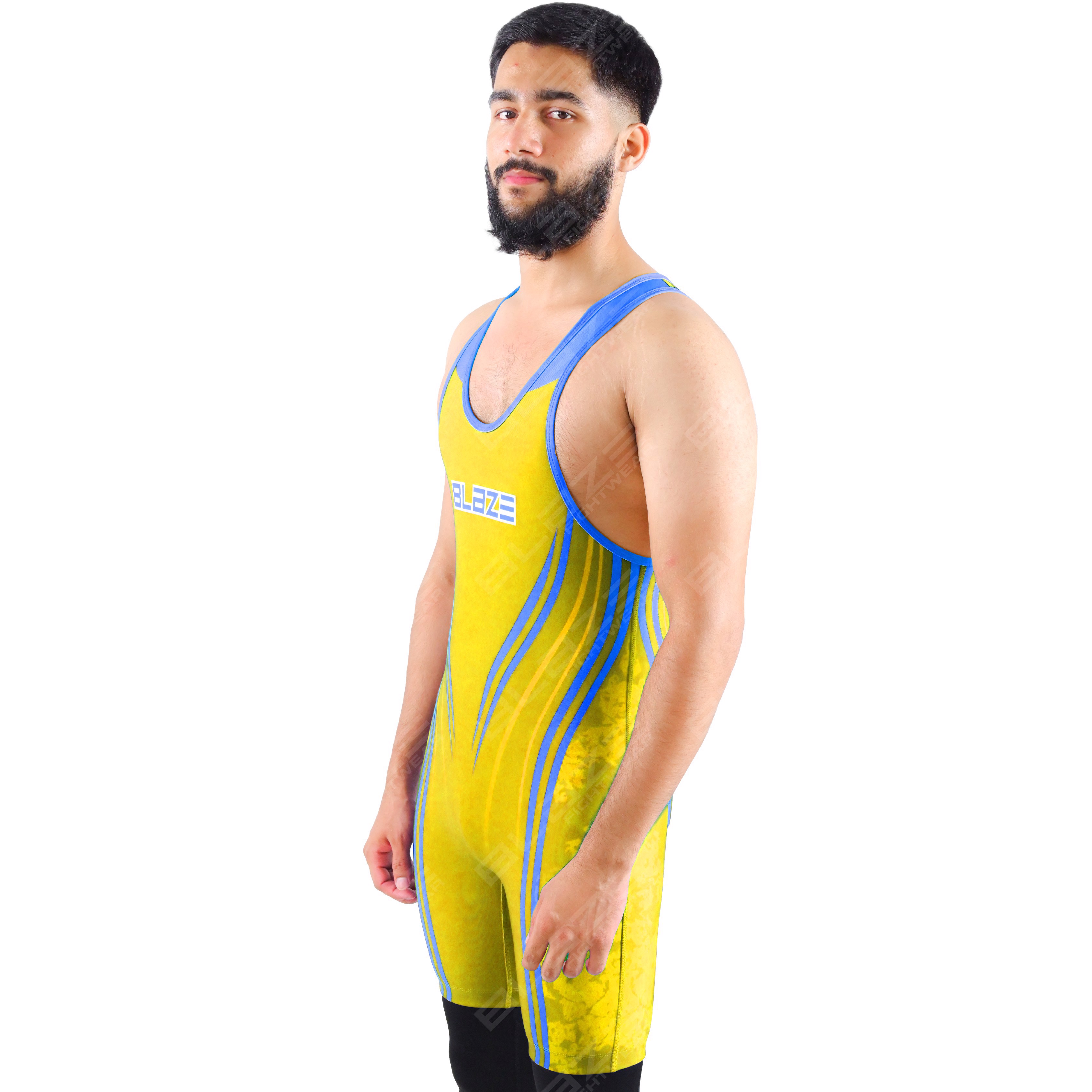  OEM men's high-elastic powerlifting singlet, one-piece outfit with a modern knitted design. - view 6
