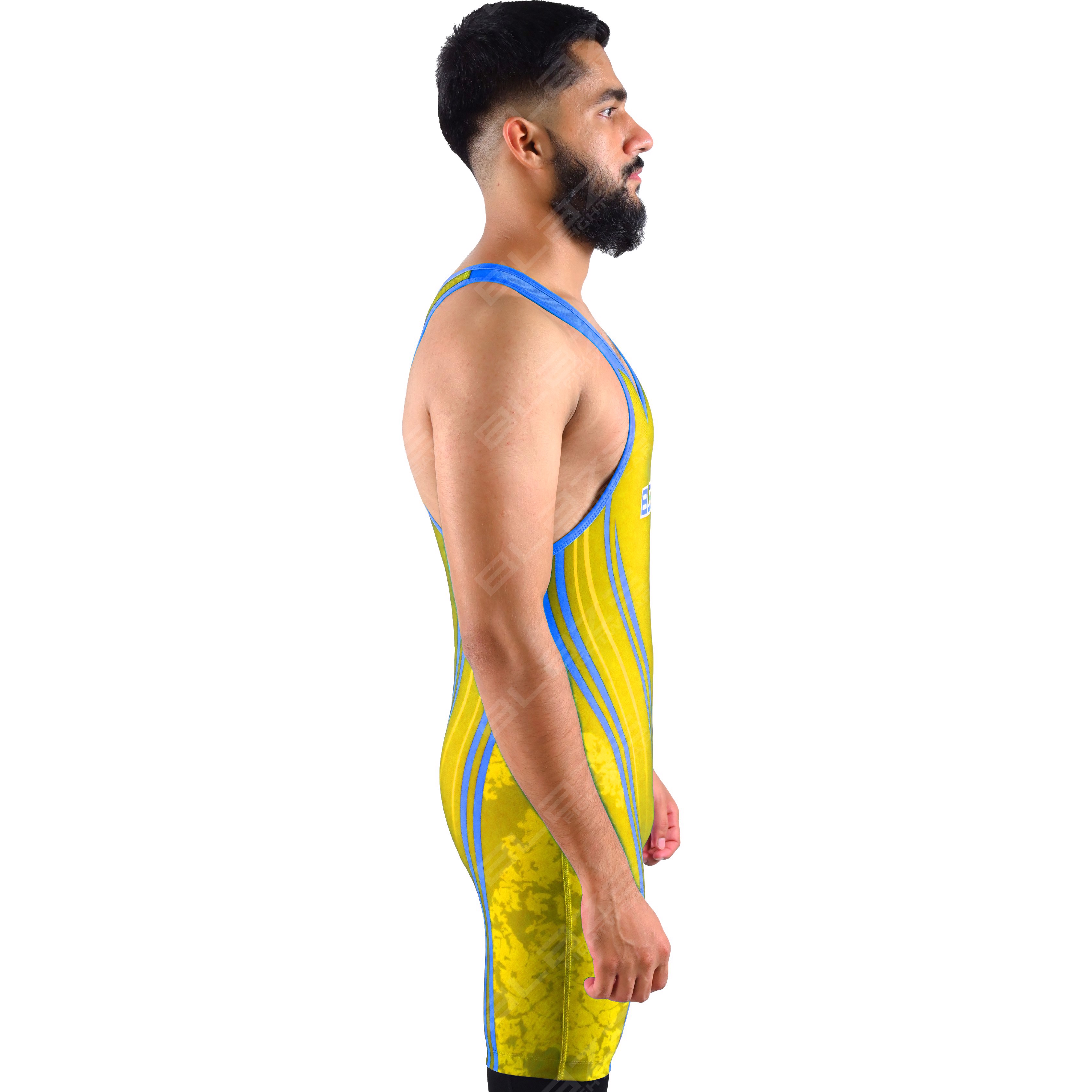  OEM men's high-elastic powerlifting singlet, one-piece outfit with a modern knitted design. - view 7