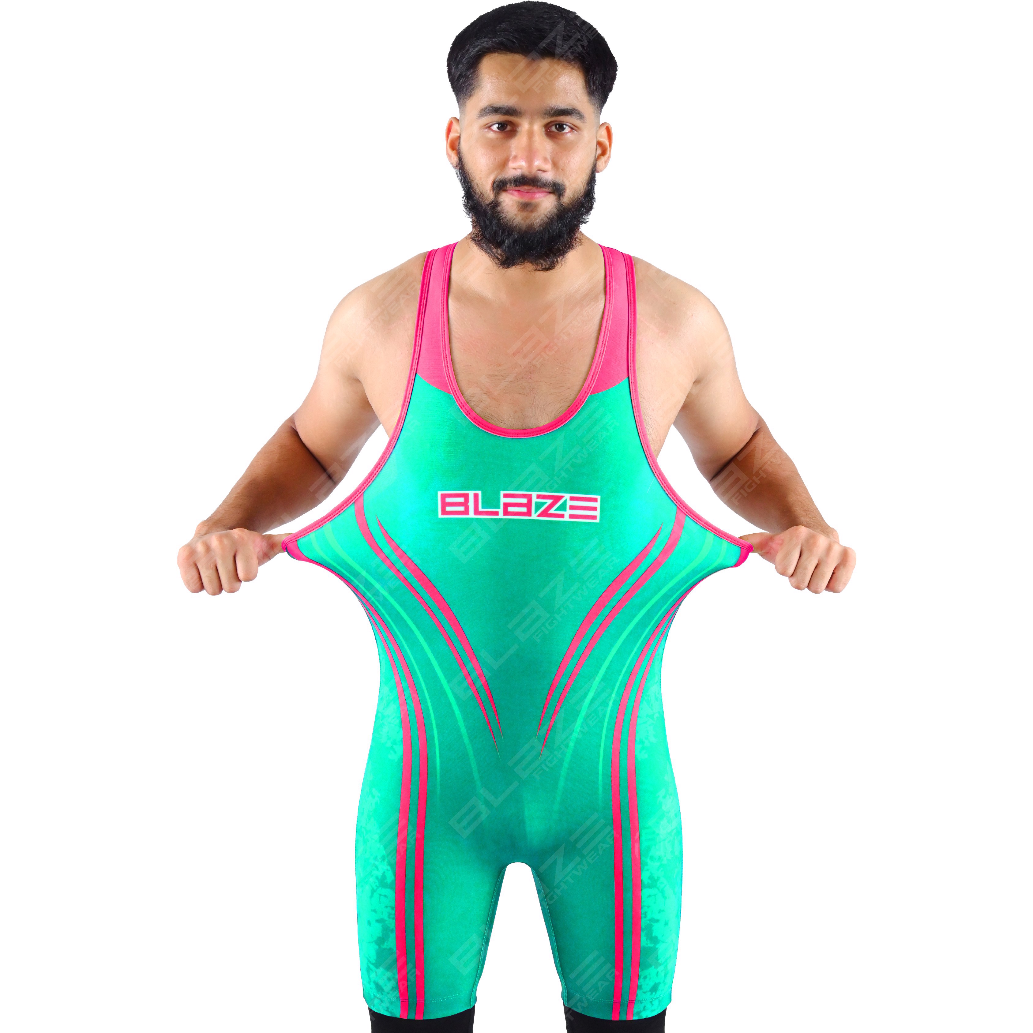 OEM men's high-elastic powerlifting singlet, one-piece garment with a modern knitted design.