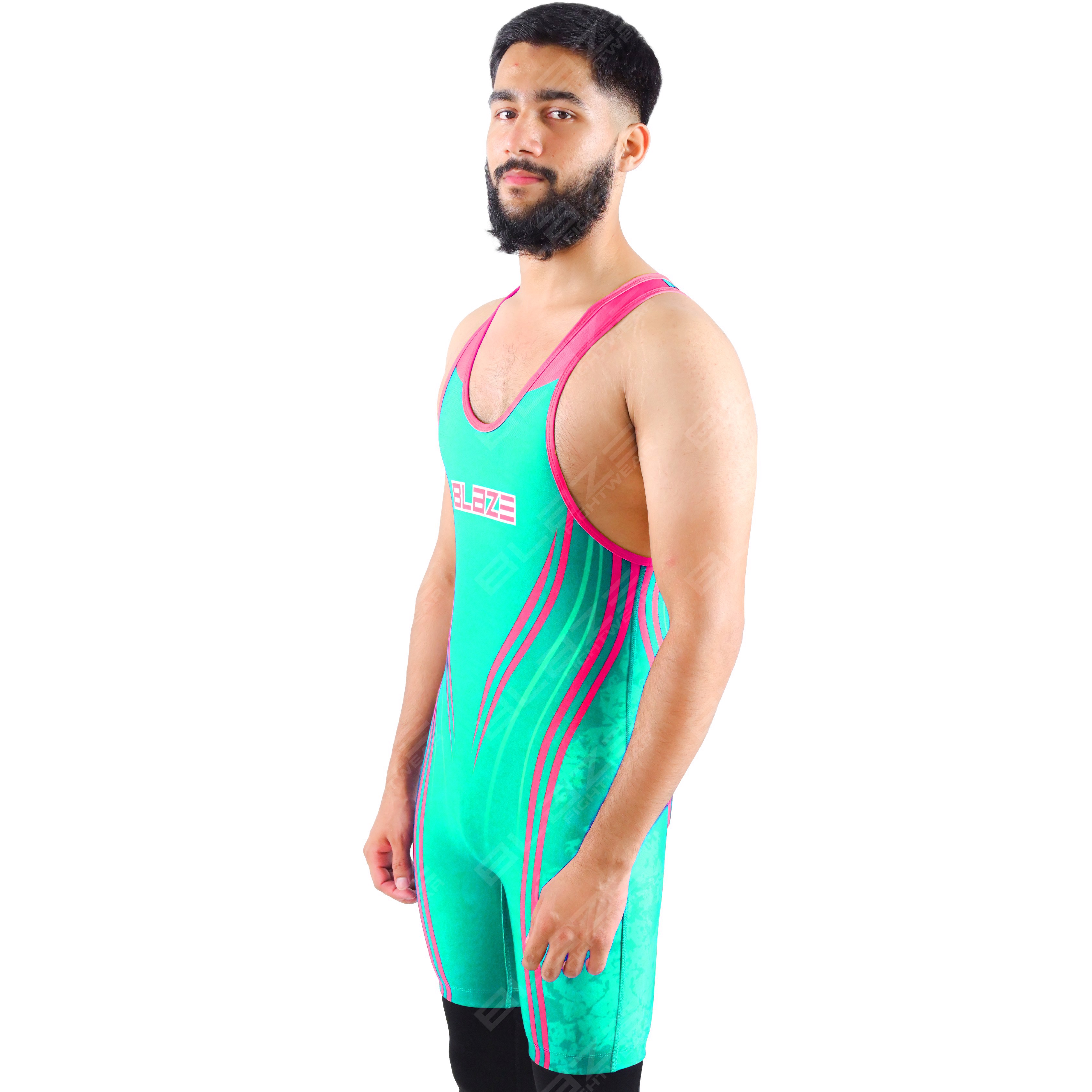 OEM men's high-elastic powerlifting singlet, one-piece garment with a modern knitted design. - view 3