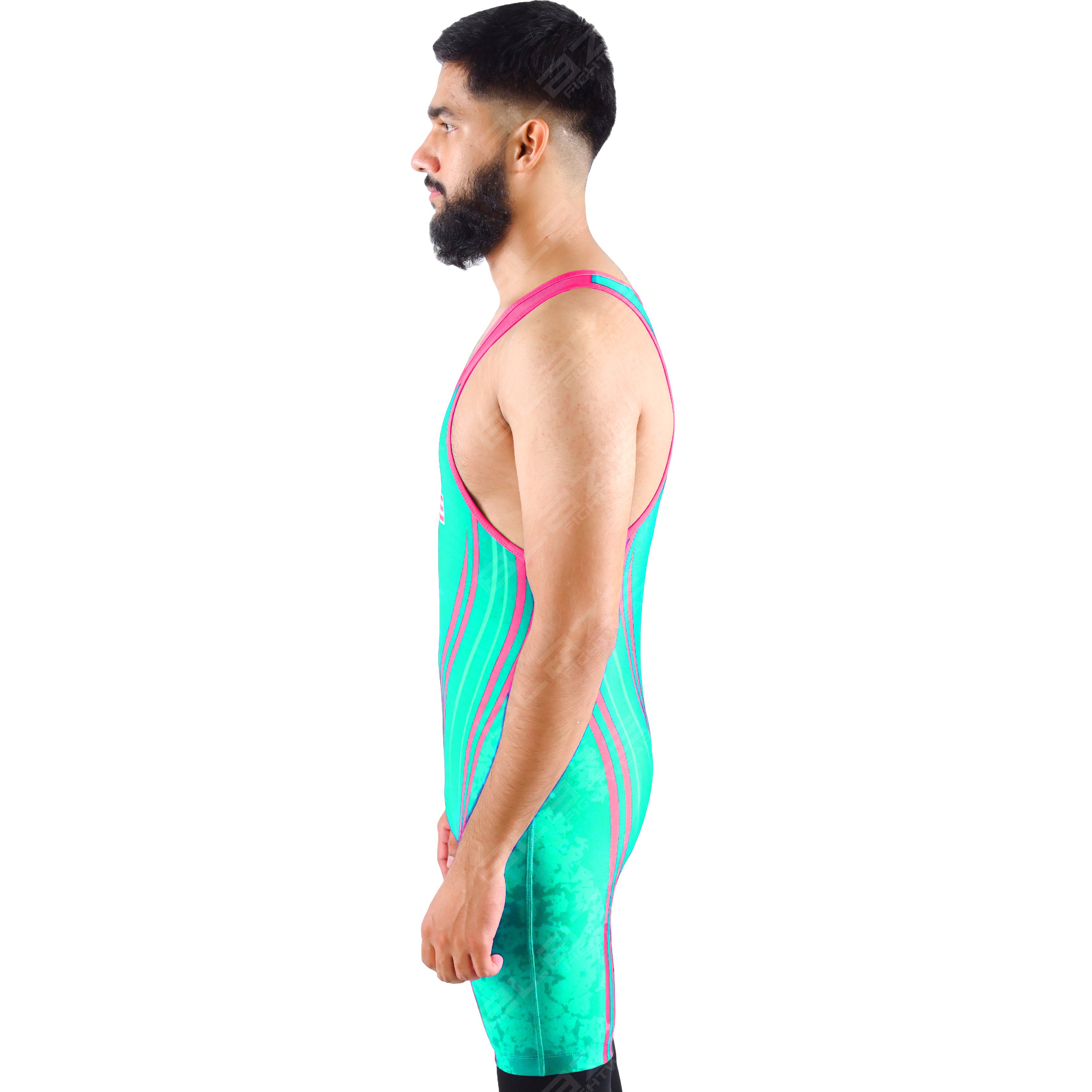 OEM men's high-elastic powerlifting singlet, one-piece garment with a modern knitted design. - view 4