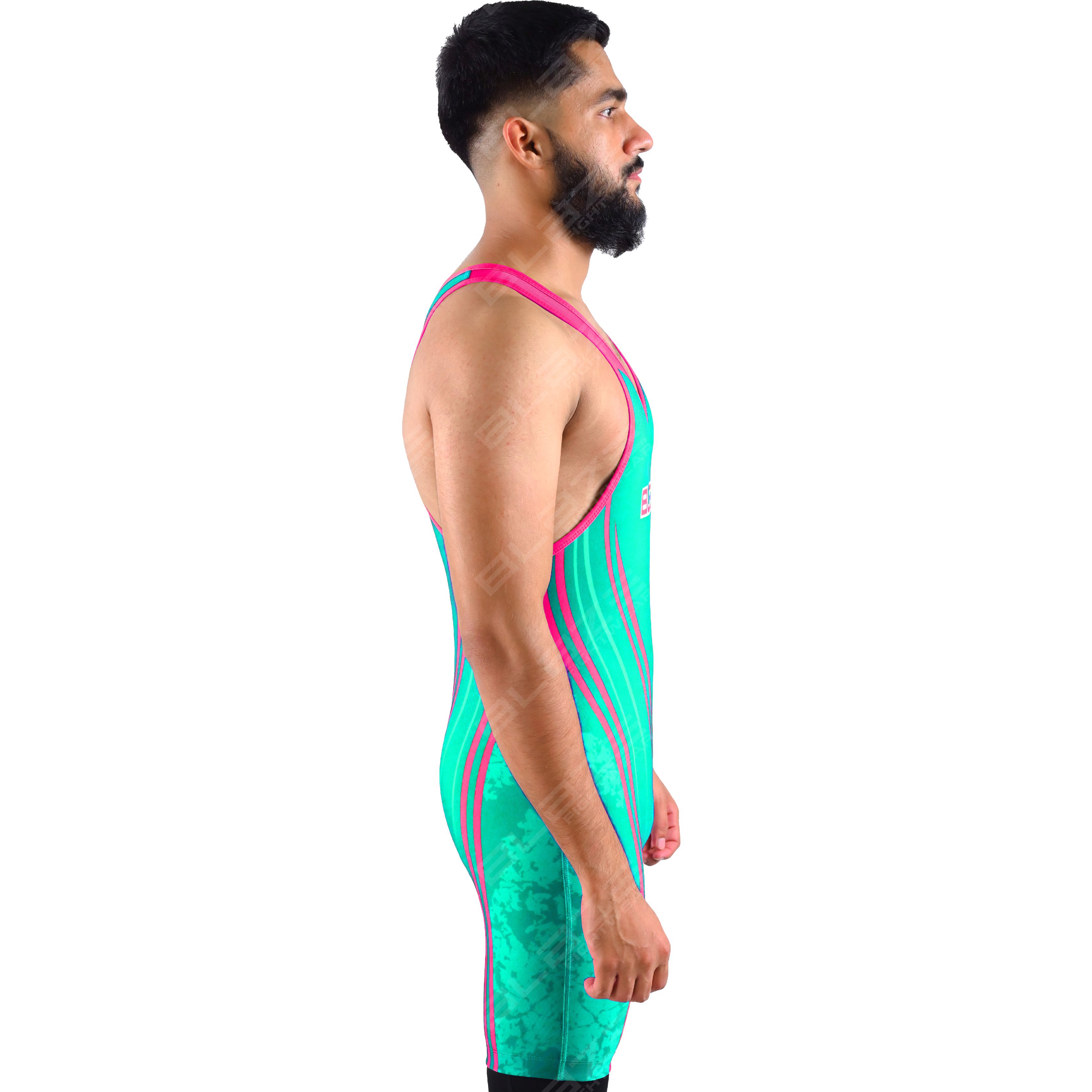 OEM men's high-elastic powerlifting singlet, one-piece garment with a modern knitted design. - view 7