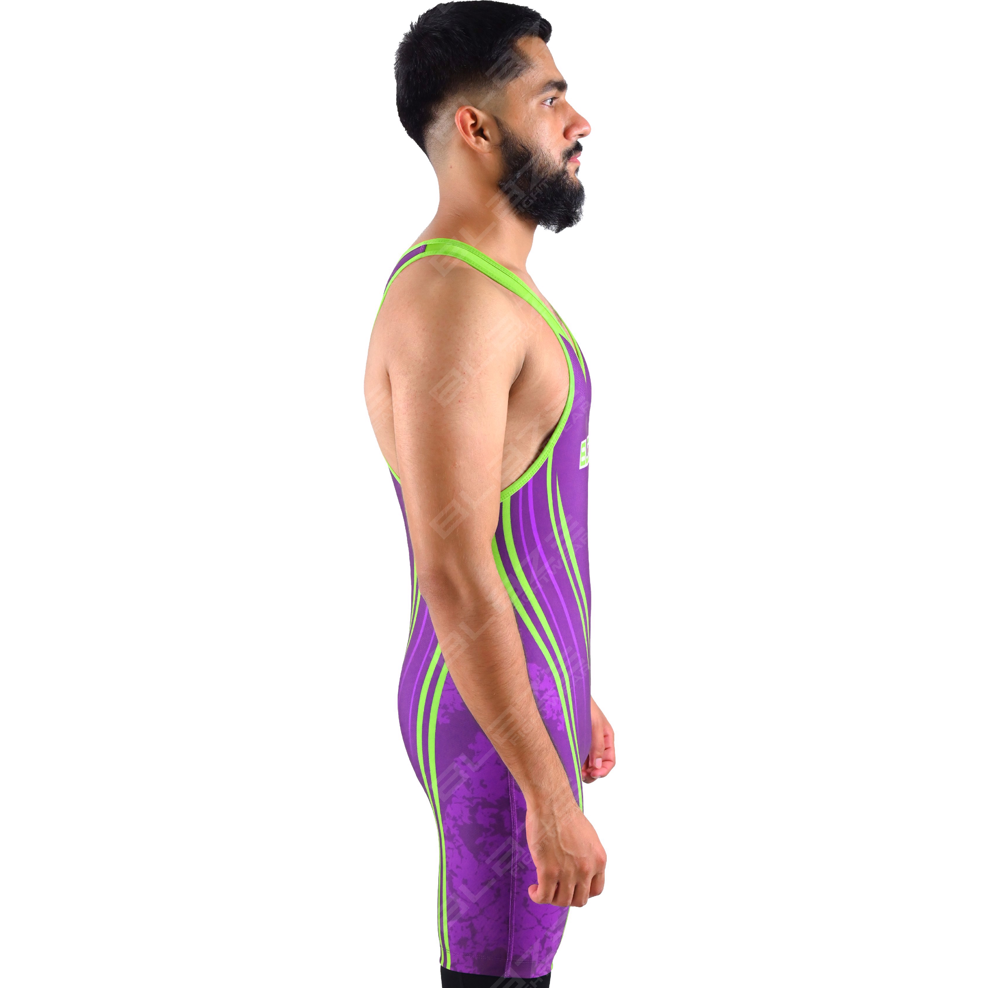 OEM men's high-stretch powerlifting singlet, one-piece wear with a sleek knitted design. - view 2