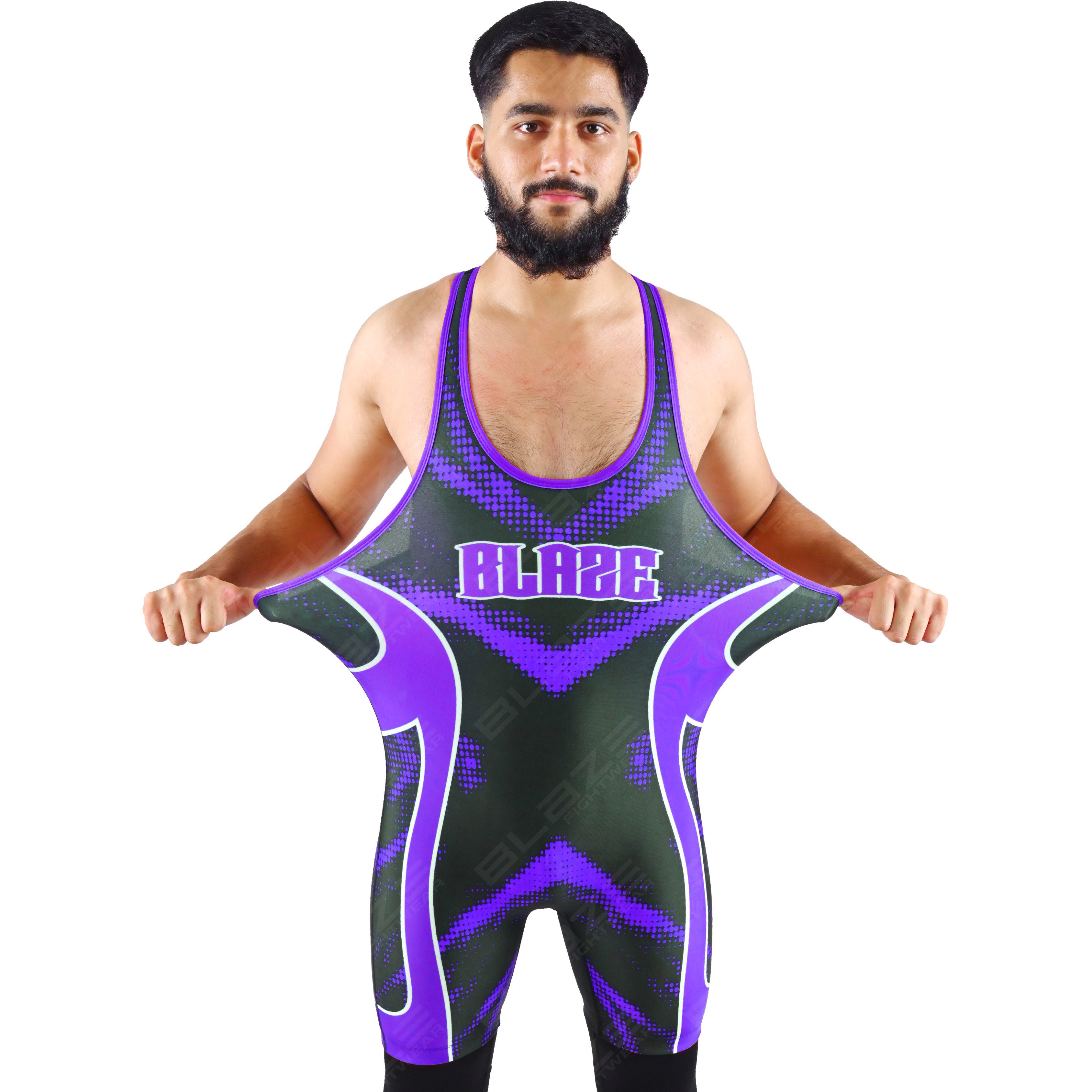  OEM men's high-elastic powerlifting singlet, one-piece garment with a chic knitted pattern. - view 2